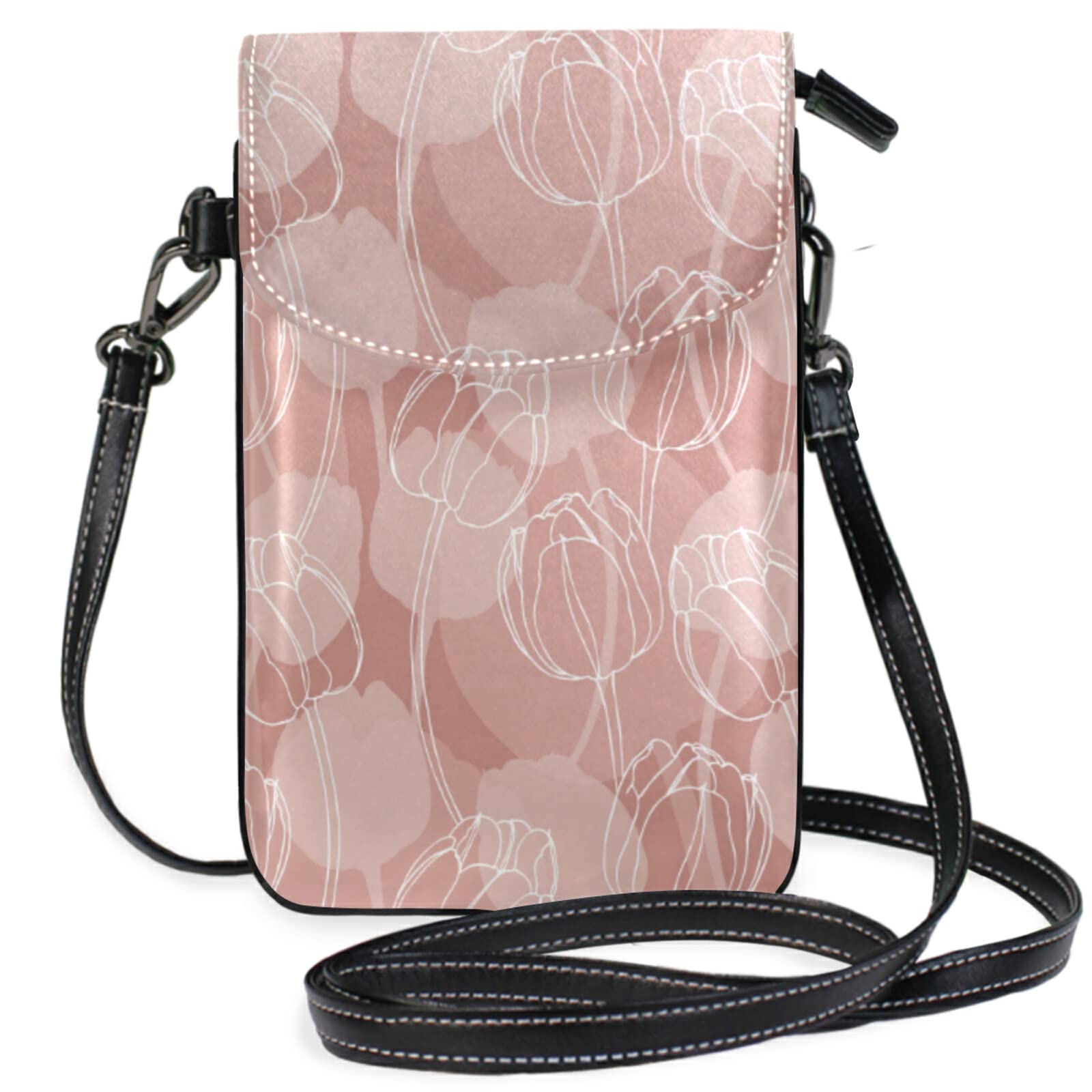Lightweight Leather Phone Purse for Women - Small Crossbody Shoulder Bag with Strap, Mini Spring Pink Floral Design - Perfect for Everyday Use, Travel, Shopping & Outings