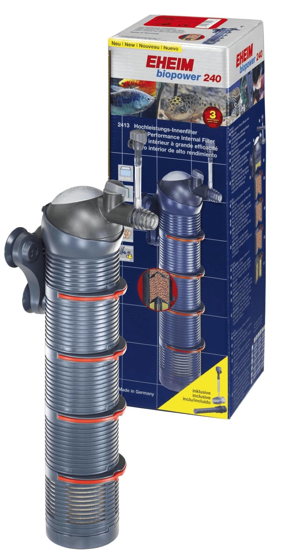 Eheim 2413020 Biopower 240 Internal Aquarium Filter with Pre-Filter Cartridge & Substrate Pro - Quiet Fish Tank Filter for Freshwater & Saltwater Tanks (Up to 65 Gallon)