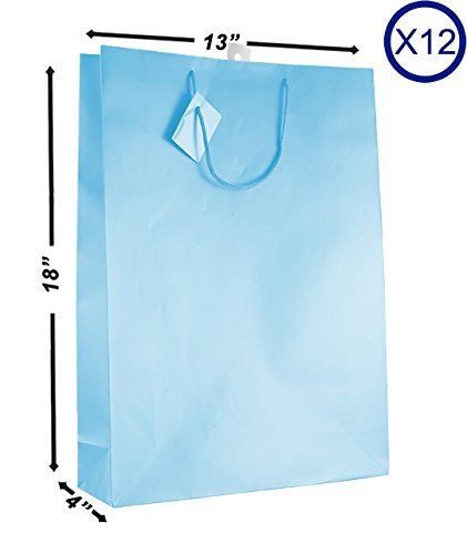 12-Piece Solid Color Gift Bags with Matte Lamination - Light Blue | Perfect for Birthday, Wedding, Baby Shower & Party Favors Packaging