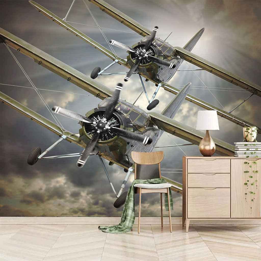 Custom 3D Helicopter Wall Stickers - Self-Adhesive Green Mural Wallpaper for Kids Bedroom, Living Room & TV Background - 118.1x82.7in Removable Wall Art Decoration - Perfect for Nursery, Playroom or Boys Room Theme Decor