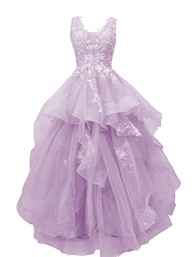 Elegant Women's Long Ball Gown Prom Dress with V-Neck & Tulle Ruffles - Formal Evening Gown for Princess Party, Homecoming, Wedding & Special Occasions