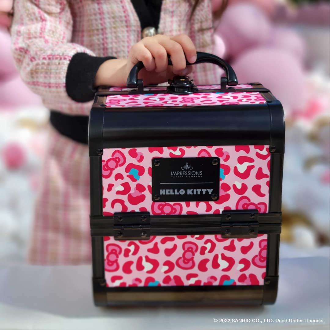 Hello Kitty Makeup Travel Case - SlayCube Portable Makeup Organizer with 2 Extendable Trays, Flip Top Mirror & Durable Outer Shell (Pink Animal Print) - Perfect for Travel, Home Vanity & On-the-Go Touch Ups