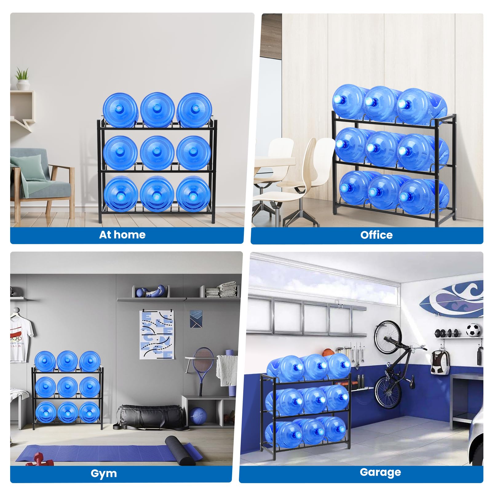 5 Gallon Water Jug Holder - Heavy Duty 3-Tier Detachable Storage Rack for 9 Water Jugs, No Wobble Design | Space-Saving Organizer for Home, Office, Garage | Perfect for Water Cooler Setup and Bulk Water Storage