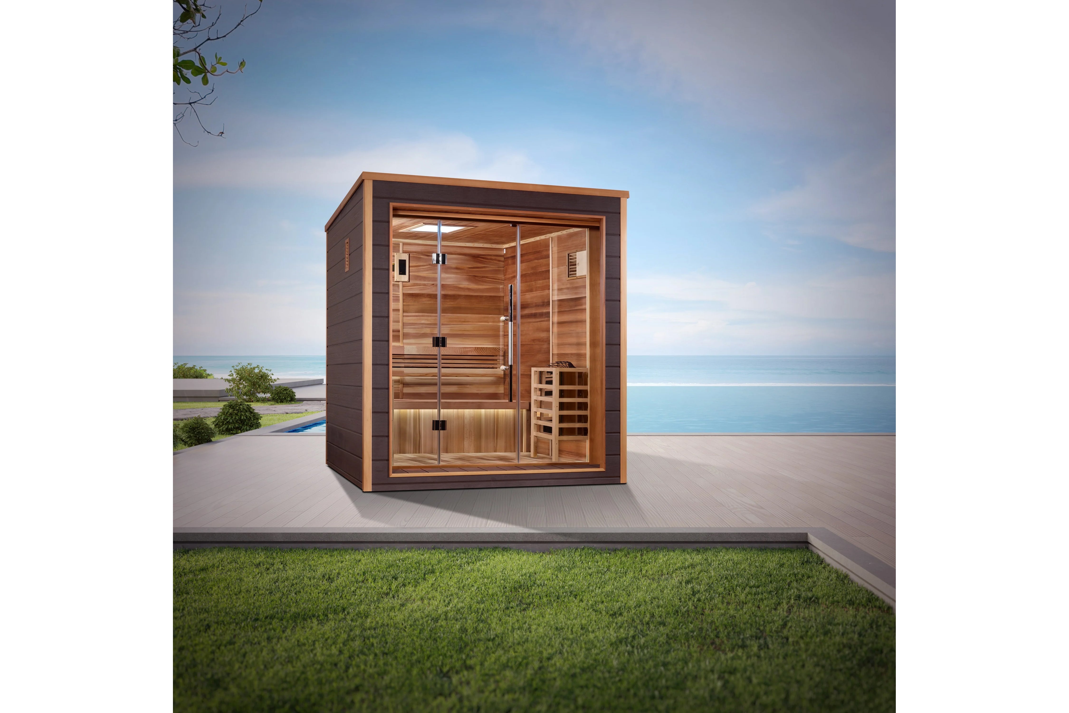 Golden Designs Drammen 3-Person Indoor Outdoor Sauna - Traditional Wooden Home Spa for Relaxation & Detox - Perfect for Backyard, Basement or Garage Use