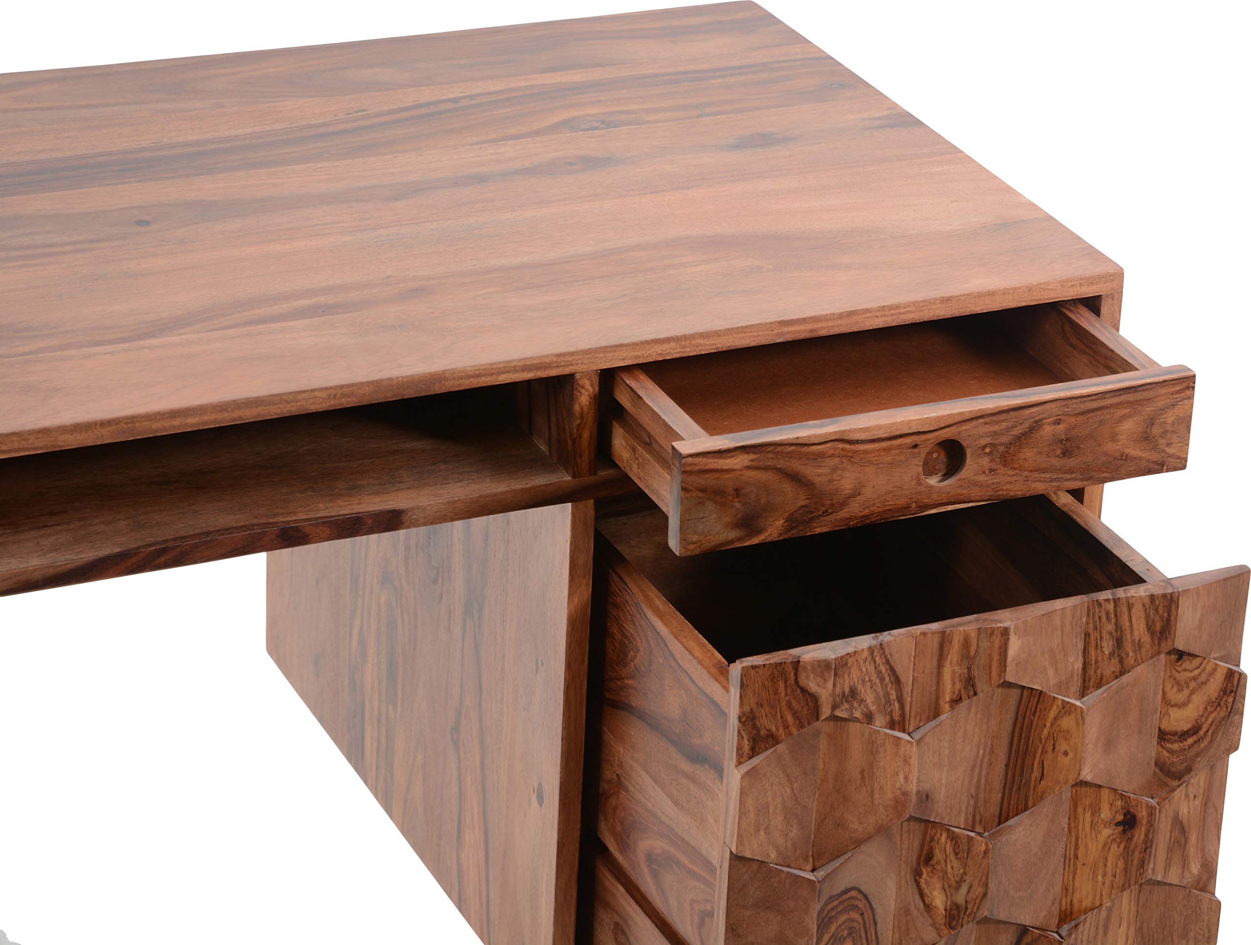 Moe's Home Collection Sheesham Wood O2 Desk - Natural Finish Modern Writing Desk for Home Office, Study & Workspace