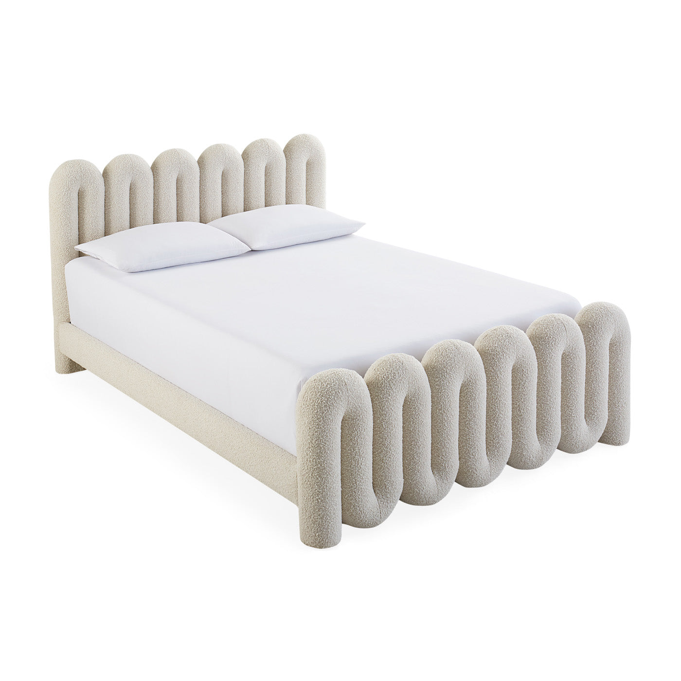 Serpentine Bed Frame - Modern & Stylish Queen Size Platform Bed with Wooden Slats - Perfect for Bedroom, Guest Room & Dormitory Decor