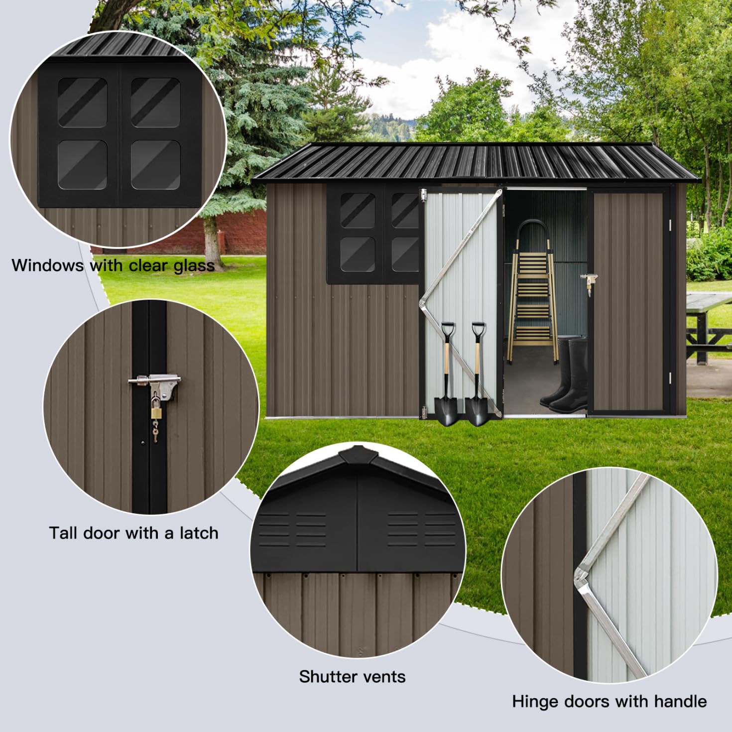 8x6 FT Heavy Duty Metal Outdoor Storage Shed - Weatherproof Tool Shed with Lockable Door, Ventilation & Window - Perfect for Garden Tools, Lawn Mower, Bike Storage (Backyard, Garage & Home Organization)