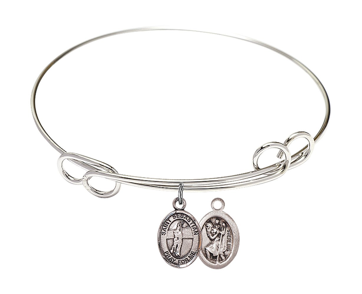 DiamondJewelryNY Double Loop Bangle Bracelet with St. Sebastian/Volleyball Charm - Elegant Jewelry for Women, Gift for Athletes & Sports Lovers - Perfect for Volleyball Games, Workout & Everyday Wear