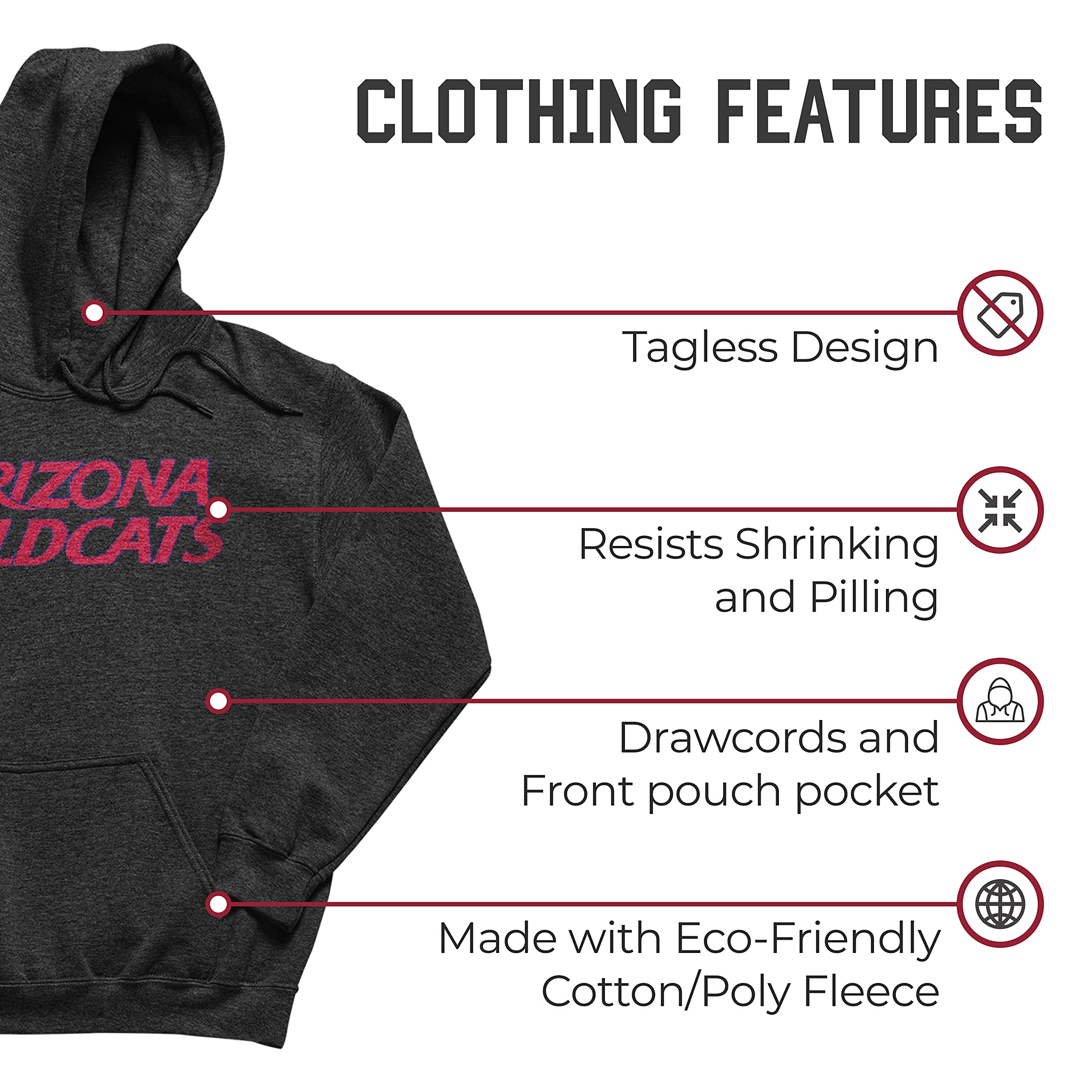 NCAA Adult Cotton Blend Charcoal Hooded Sweatshirt - Soft Ringspun Fabric, Comfortable Pullover for College Fans - Perfect for Game Day, Campus Wear & Casual Outfits