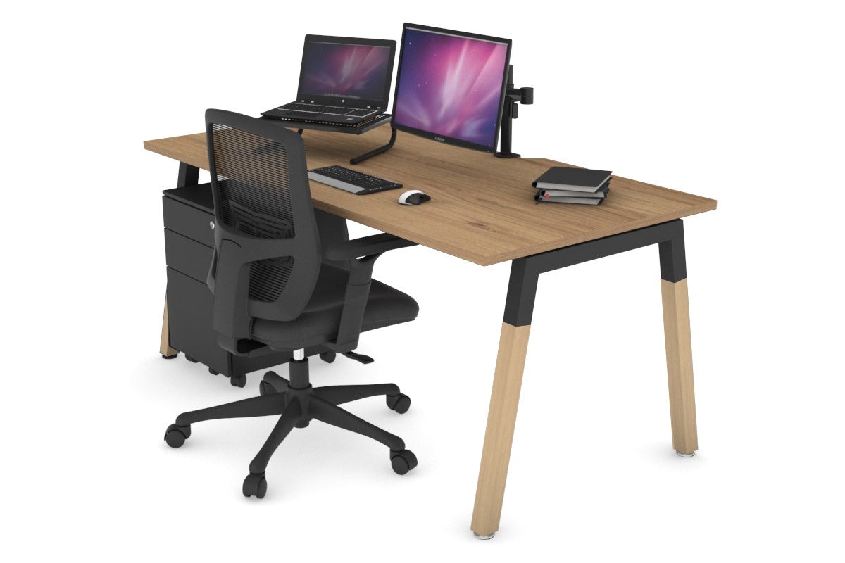 Premium Quadro A-Legs Office Desk with Wooden Legs & Cross Beam - 1200L x 800W Workstation with Cable Management Scallop - Perfect for Home Office, Study Room & Modern Workspaces