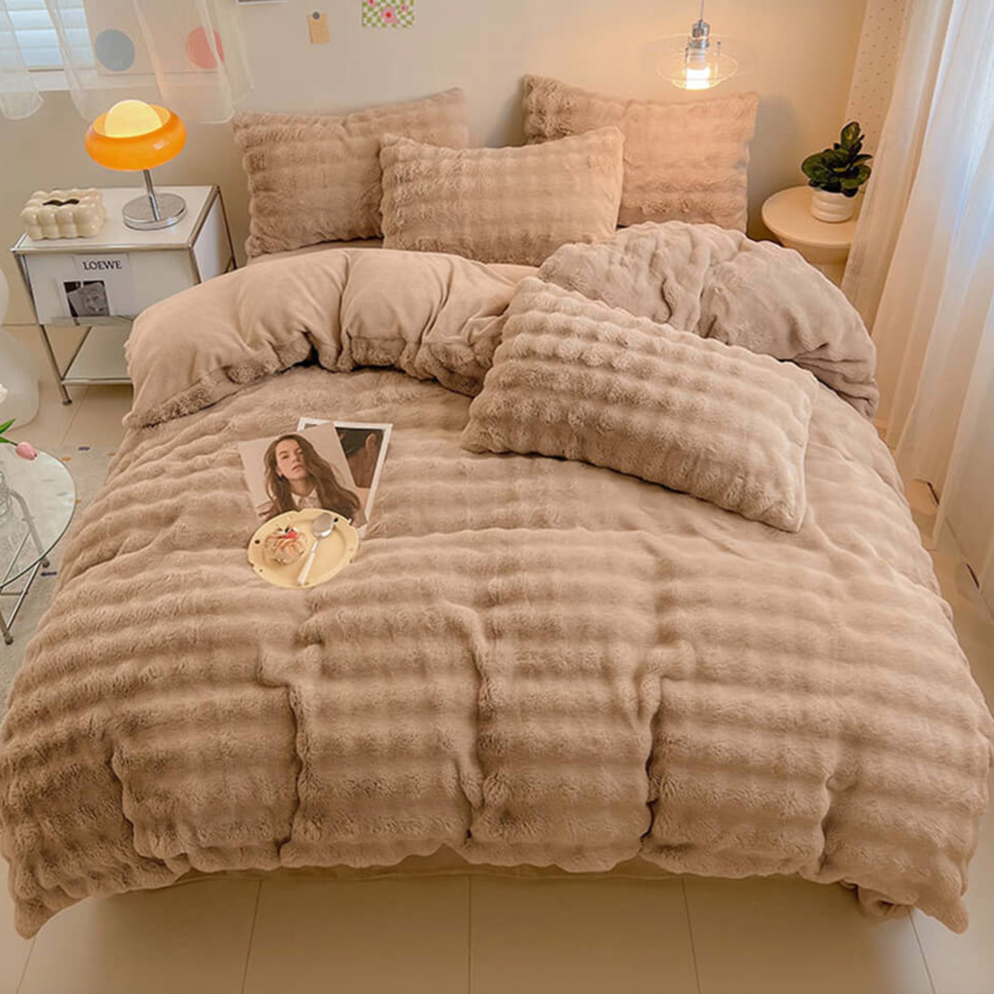 Puffy Comfort Thickened Faux Rabbit Fur Bed Sheet Set - Ultra Soft Winter Bedding for Cozy Nights & Luxury Bedroom Decor
