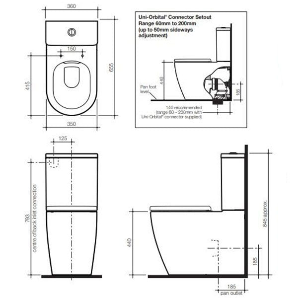Caroma Urbane II Luxe Cleanflush Wall Faced Toilet Suite with Upgraded Seat Design - Modern Water-Saving Bathroom Solution for Small Spaces & Contemporary Homes