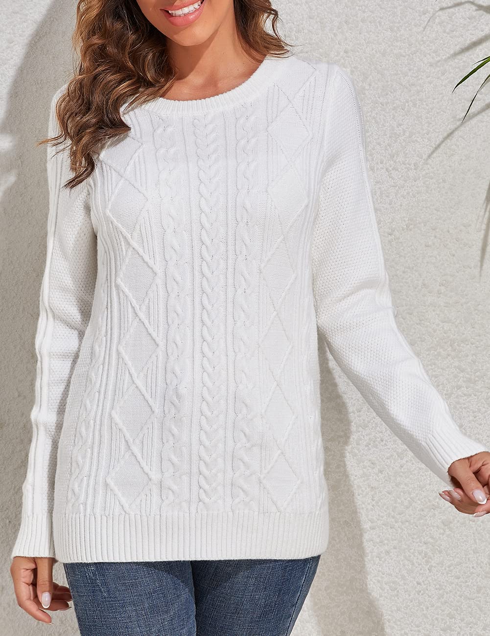 PrettyGuide Women's Cable Knit Sweater Long Sleeve Crewneck Pullover Top - Cozy Winter Fashion for Casual Outfits & Office Wear