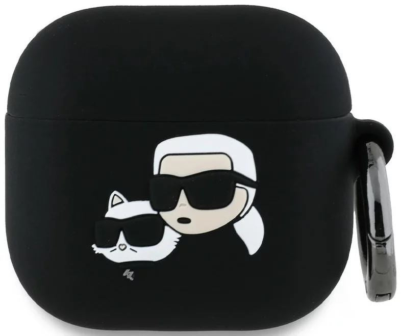 Karl Lagerfeld 3D Karl & Choupette Head Silicone Case for AirPods 4 Black - Stylish Protective Cover for iPhone Accessories | Perfect Gift for Fashion Lovers & Cat Enthusiasts | Use at Home, Office, Gym & Travel