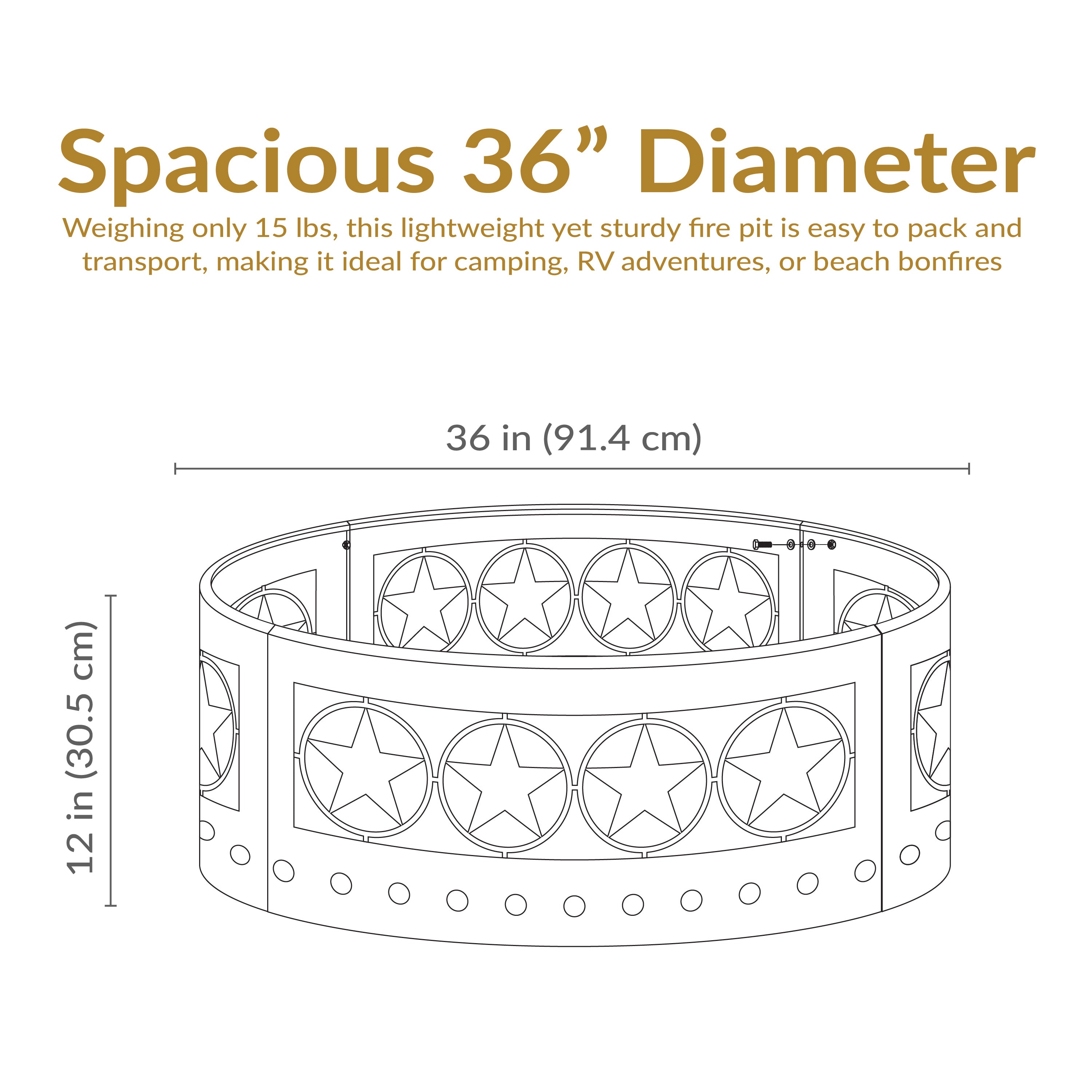Heavy Duty 36-Inch Four Star Campfire Ring by Sunnydaze - Perfect for Backyard Bonfires, Camping & Outdoor Gatherings