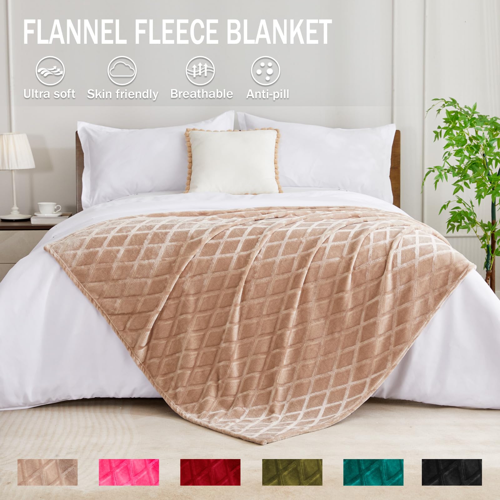 Exclusive Soft Camel Fleece Throw Blanket for Couch & Bed - Lightweight Decorative Blanket with All-Season Pattern (50x70 Inches) - Perfect for Living Room, Sofa, Dorm & Travel