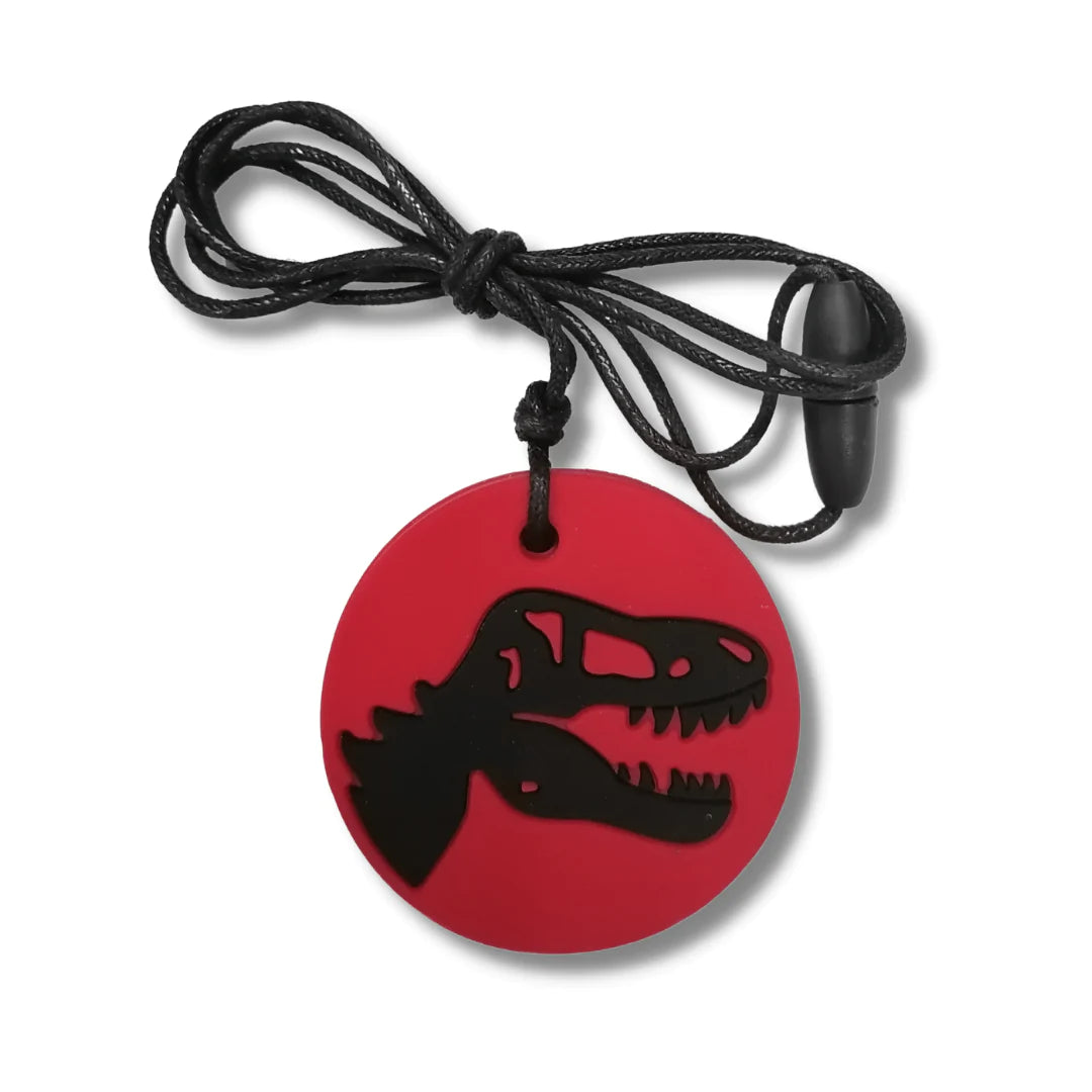 Sensory Chew Necklace for Kids - Red Dinosaur Chewing Jewelry for Autism, ADHD, Anxiety Relief | Perfect for Teething, Stress Relief & Focus Aid