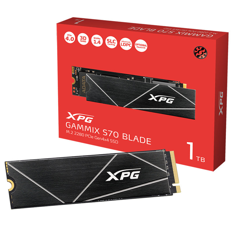 ADATA Gammix S70 Blade 1TB PCIe Gen4 x4 M.2 NVMe SSD - Up to 7400MB/s Read Speed - Gaming SSD for PS5, PC Build & Video Editing - High Performance Internal Solid State Drive (AGAMMIXS70B-1T-CS)