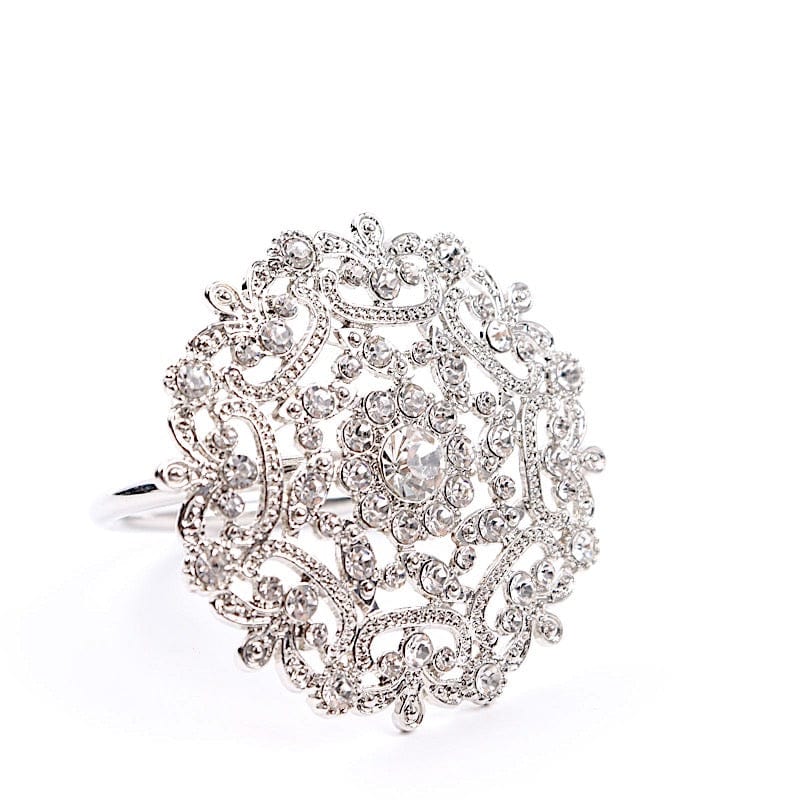 Elegant 4-Piece Metal Flower Napkin Rings with Rhinestones - Perfect for Wedding, Party & Holiday Table Decor