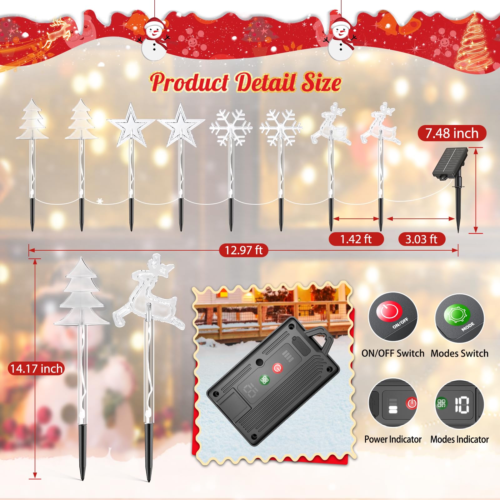 8 Pack Solar Christmas Lights Outdoor - 32 LED Waterproof Holiday Decorations with 10 Lighting Modes (4 Shapes) - Perfect for Pathway, Yard, Garden, and Porch Decor