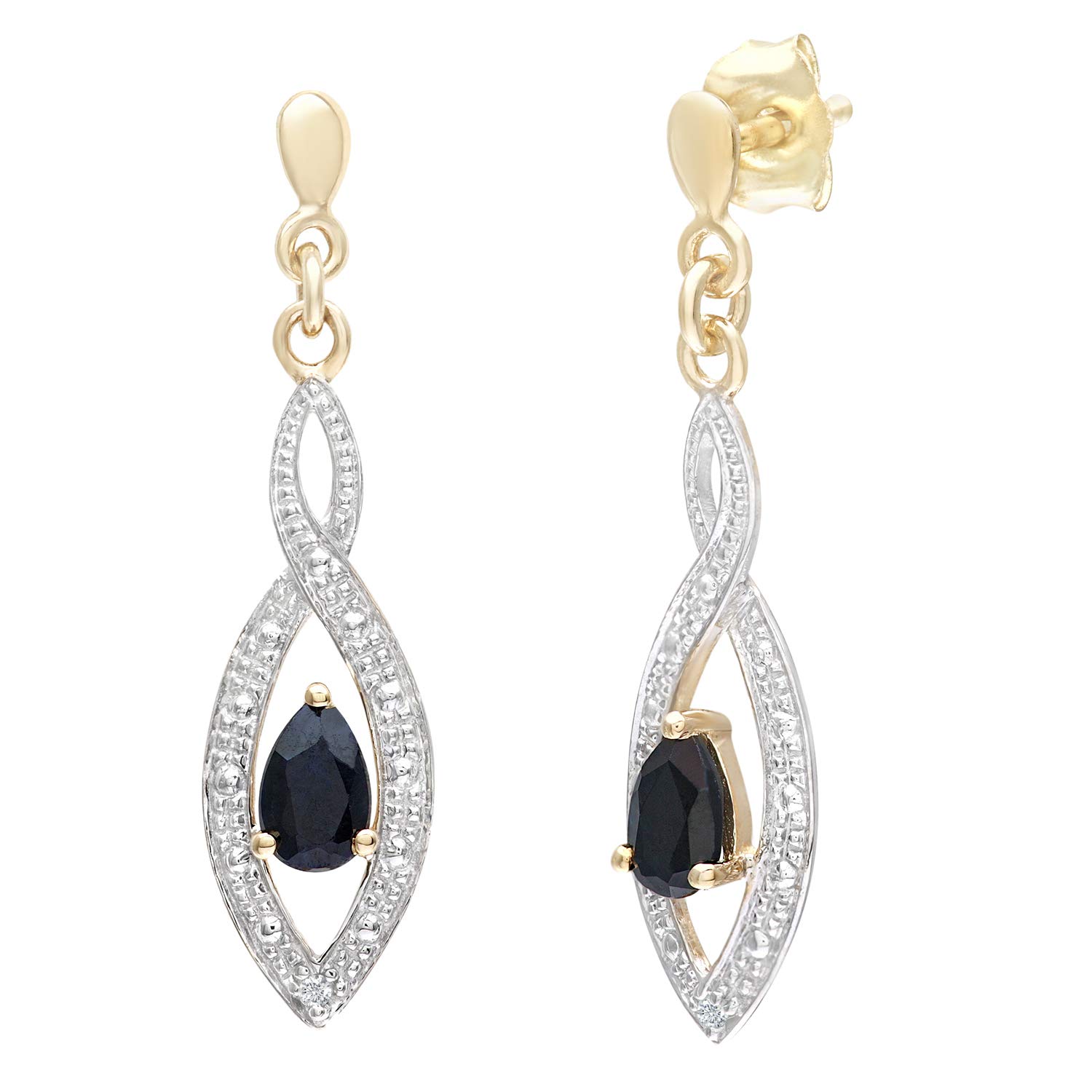 9ct Yellow Gold Diamond Twist Drop Earrings for Women – Elegant Dangle Earrings by Elegano – Perfect for Weddings, Parties & Special Occasions