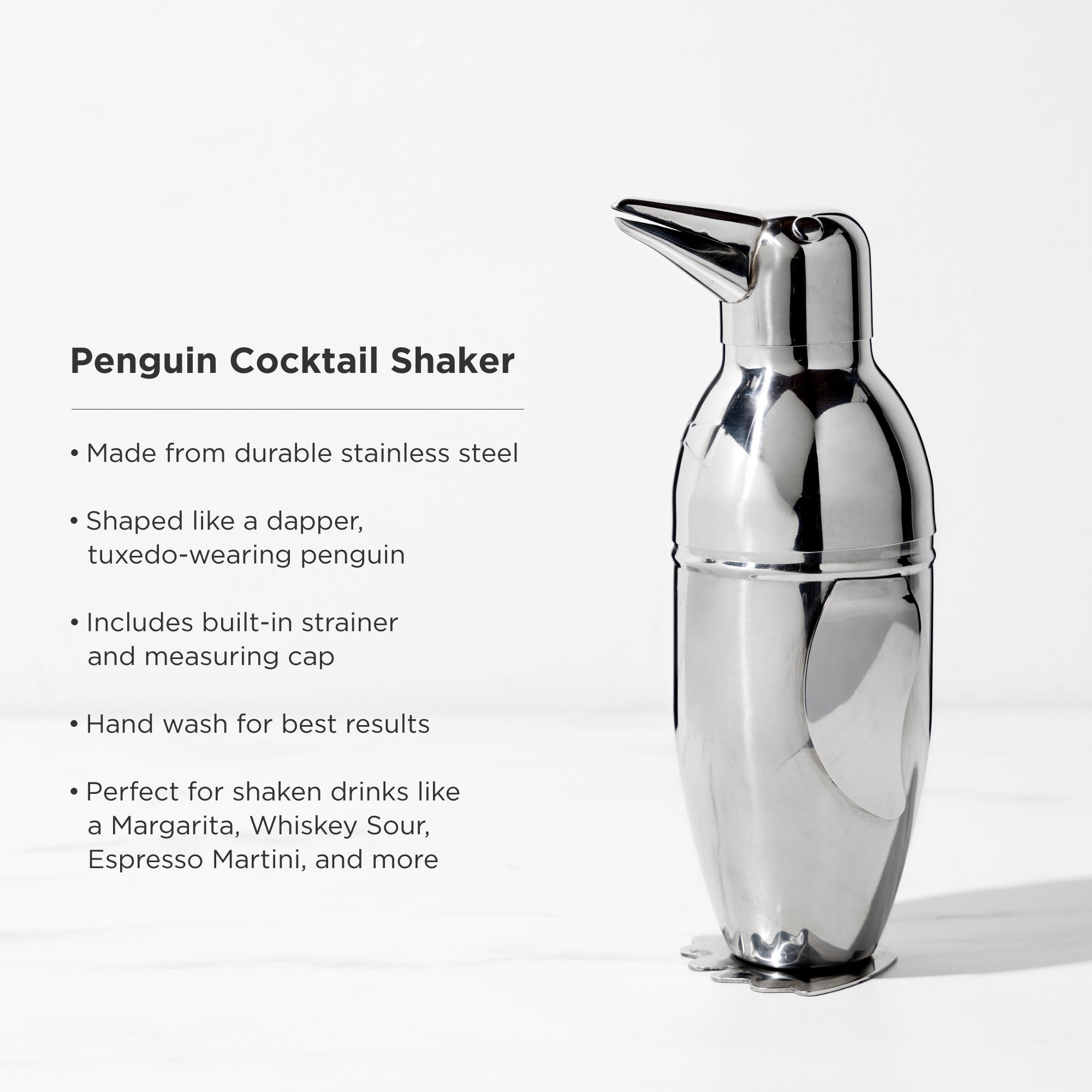 Premium Stainless Steel Penguin Cocktail Shaker - Bar Quality Mixing Tool for Martinis & Cocktails - Perfect for Home Bars, Parties & Professional Bartenders