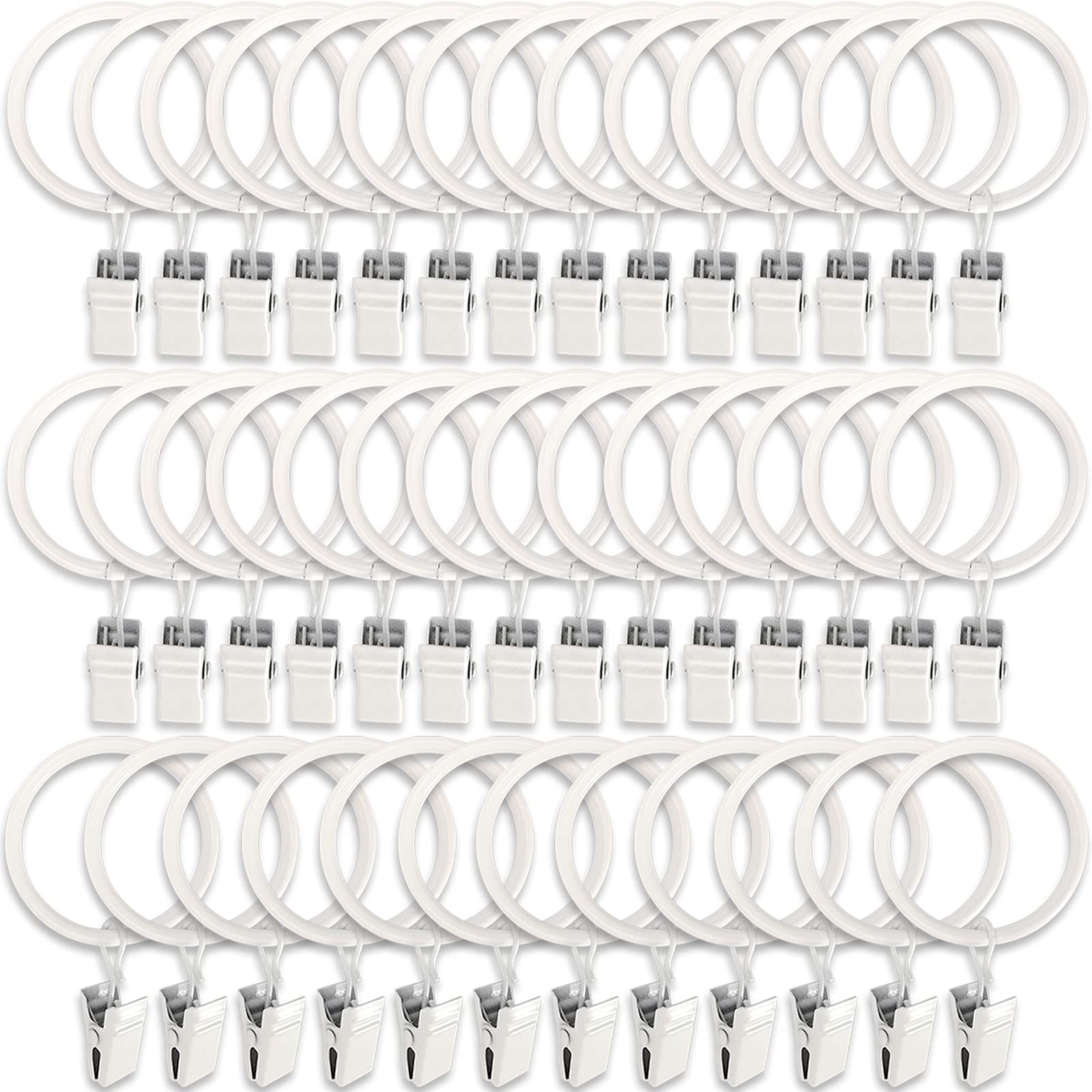 40 Pack White Metal Curtain Rings with Clips - 1.5 Inch Interior Diameter Drapery Hooks for Hanging Drapes, Bows & Curtain Rods - Perfect for Living Room, Bedroom & Window Decor