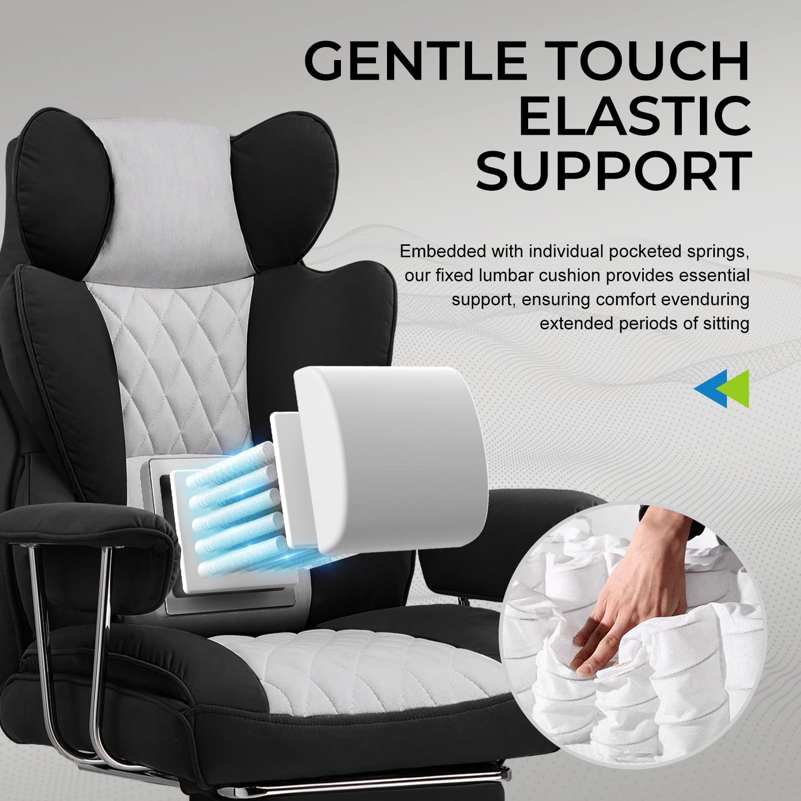 GTRACING Ergonomic Gaming Chair with Lumbar Support - Comfortable Office Desk Chair with Adjustable Armrests & Footrest for Home & Work (Fabric, Black & Gray) - Perfect for Gaming, Working & Relaxing