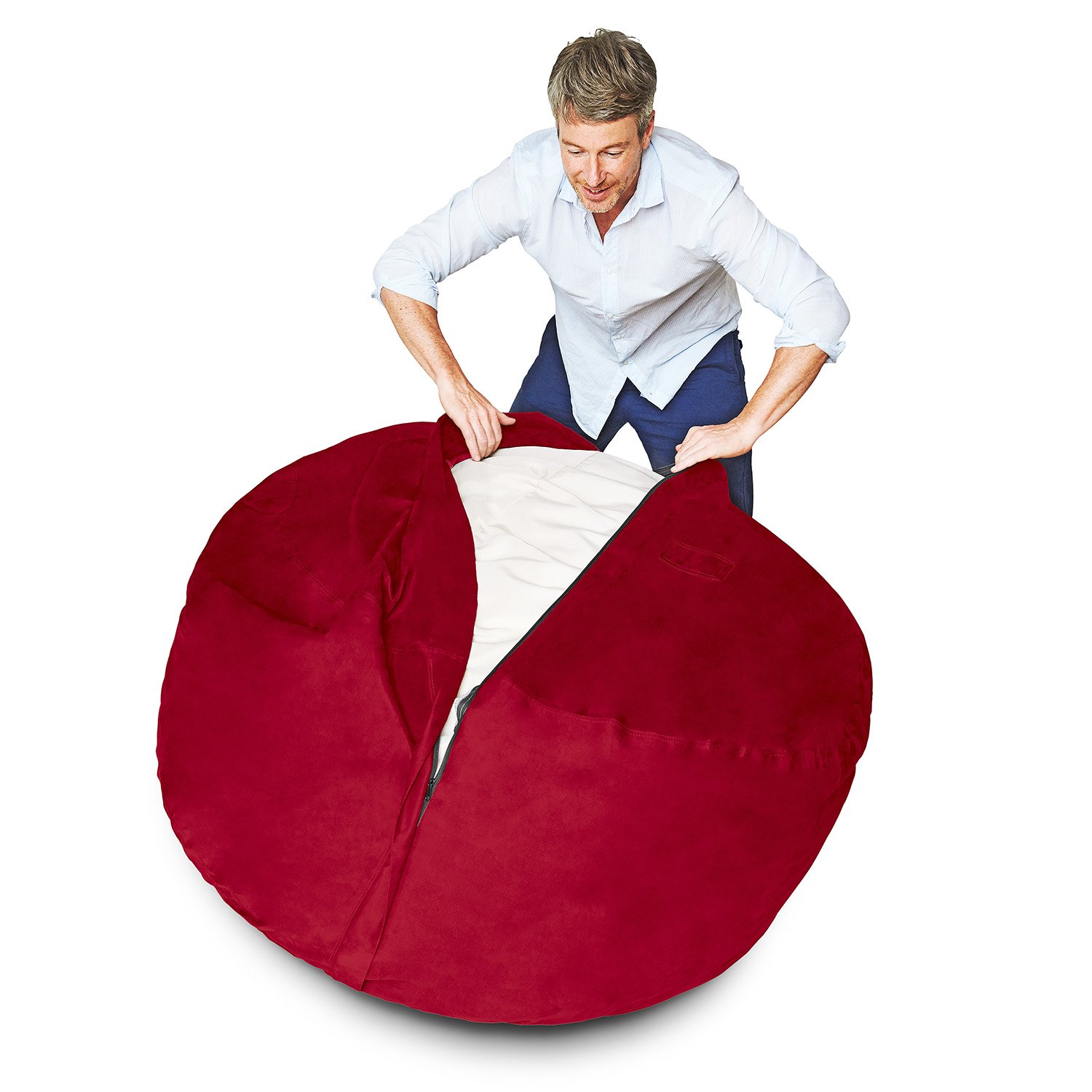Lumaland Luxury Microsuede Bean Bag Cover - Machine Washable 6-Foot Replacement Outer Shell with Red Inlay | Perfect for Living Room, Game Room & Dorm Decor