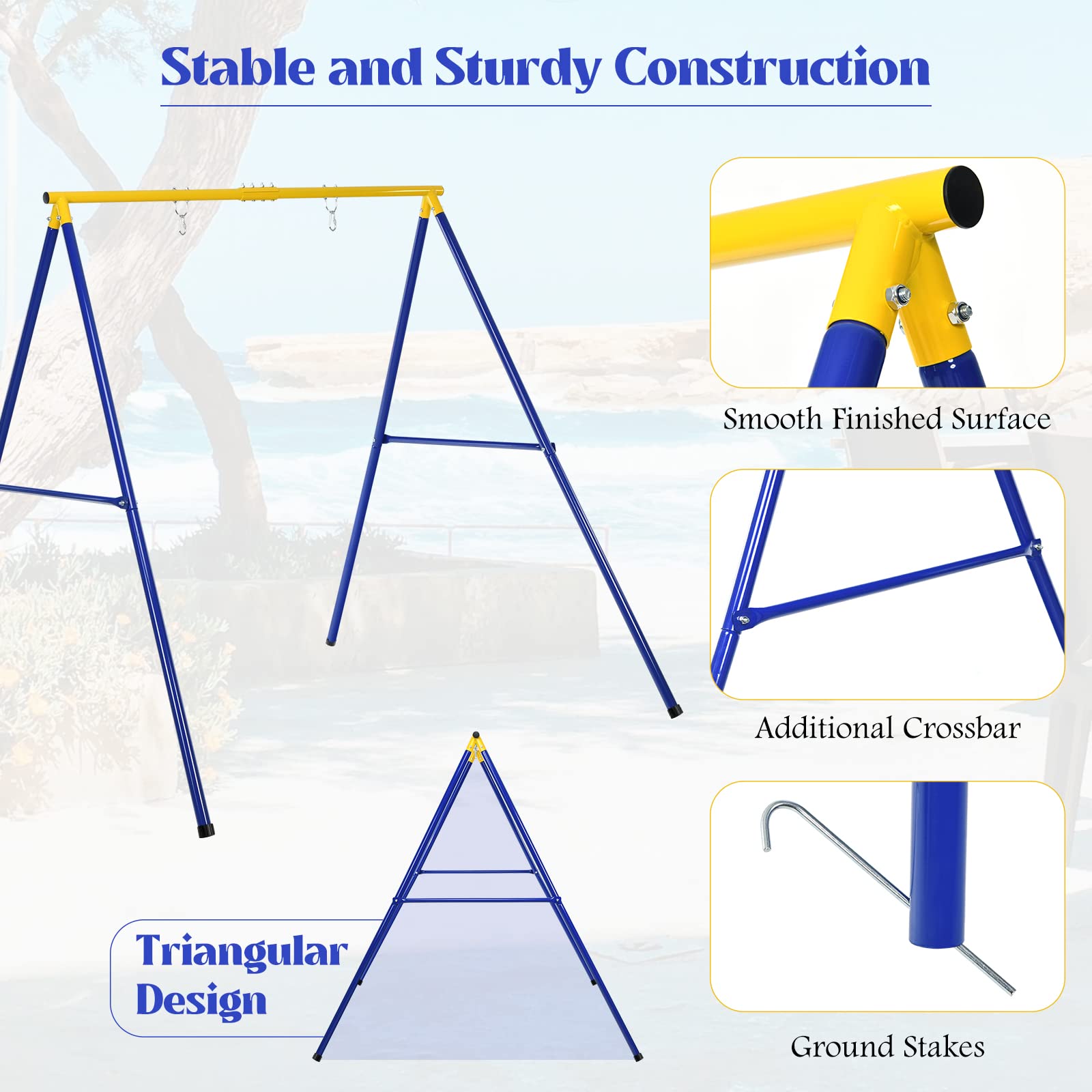 Costzon 550lbs Heavy Duty A-Frame Swing Set Stand with 40'' Saucer Swing - Adjustable Ropes & Ground Stakes for Backyard, Indoor Outdoor Kids Play - Perfect for Gardens, Parks, and Playgrounds
