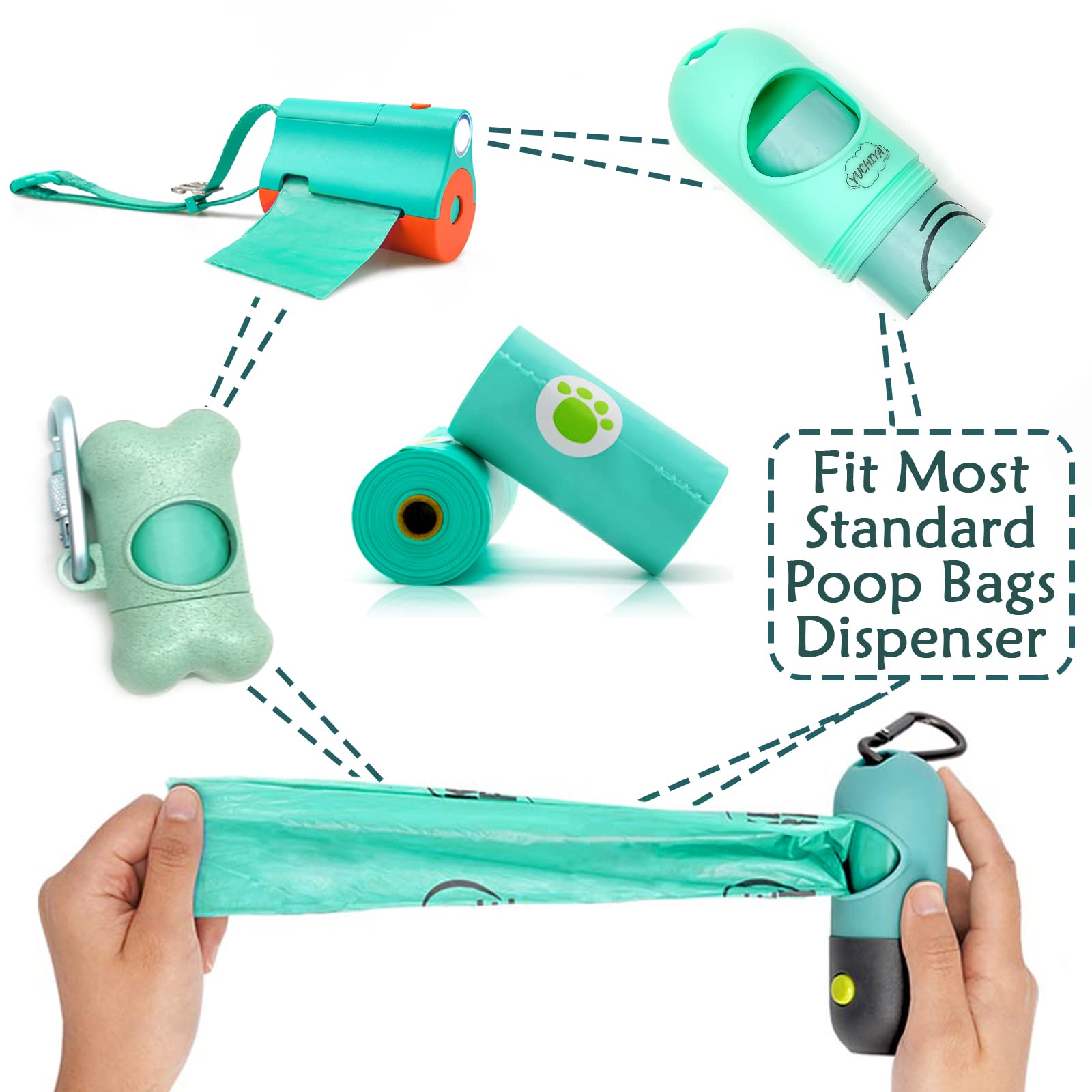 LED Flashlight Dog Poop Bags Holder - Leash Attachable Pet Waste Dispenser with 180 Leak-Proof Trash Bags (Crystal Blue) | Perfect for Night Walks, Park Visits & Outdoor Adventures with Your Dog