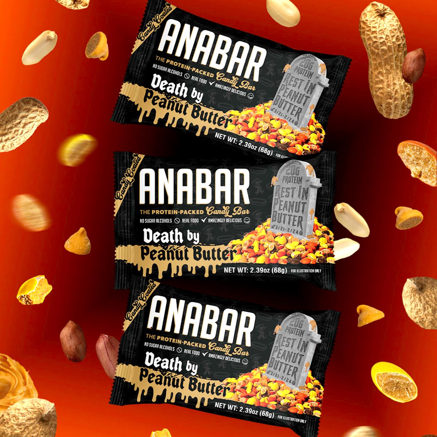 Anabar High Protein Bar - 20g Protein, No Sugar Alcohols, Delicious Peanut Butter Flavor (12 Pack) - Perfect for Post-Workout Recovery, Healthy Snacking & On-the-Go Nutrition