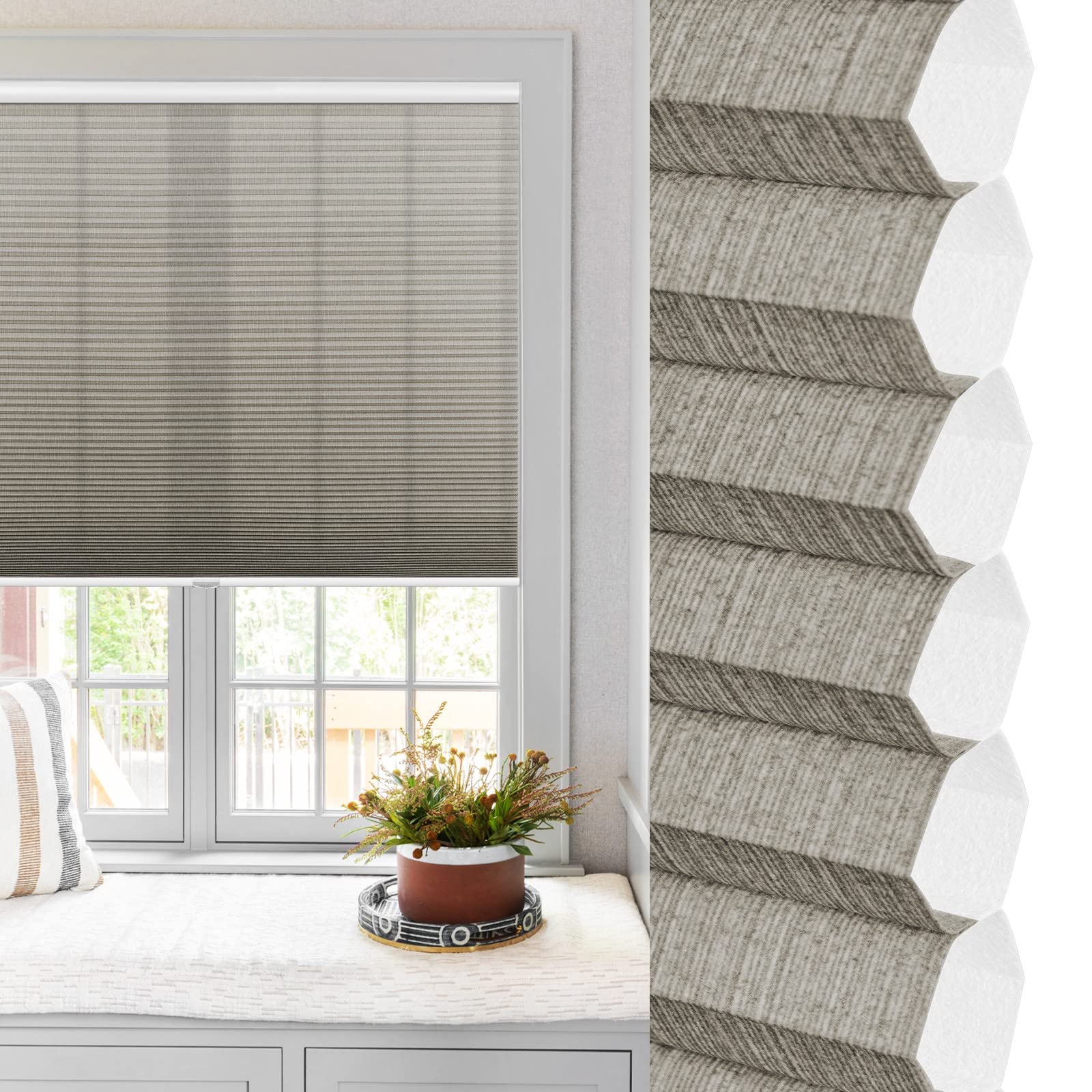 Cordless Cellular Window Shades - Light Filtering Honeycomb Blinds for Bedroom, Kitchen & Home (49