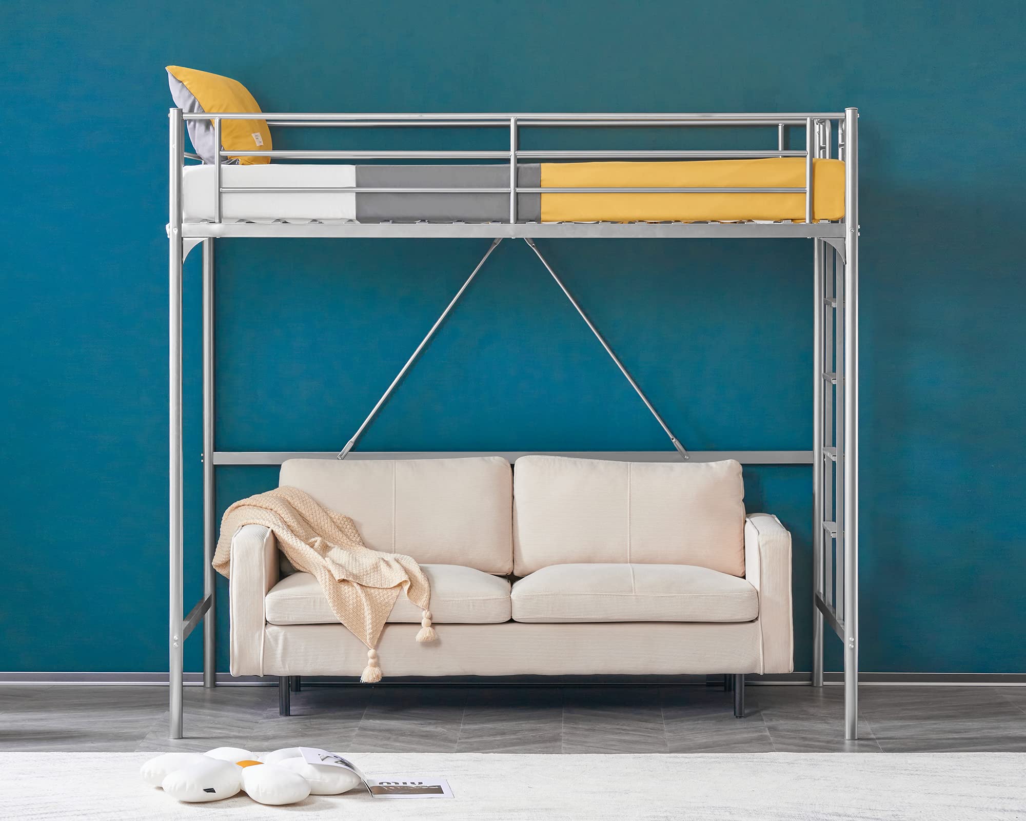 VINGLI Twin Loft Bed with Stairs - Space Saving Bunk Bed for Kids & Adults, No Box Spring Needed, Gray - Perfect for Small Bedrooms, Dorms & Studio Apartments