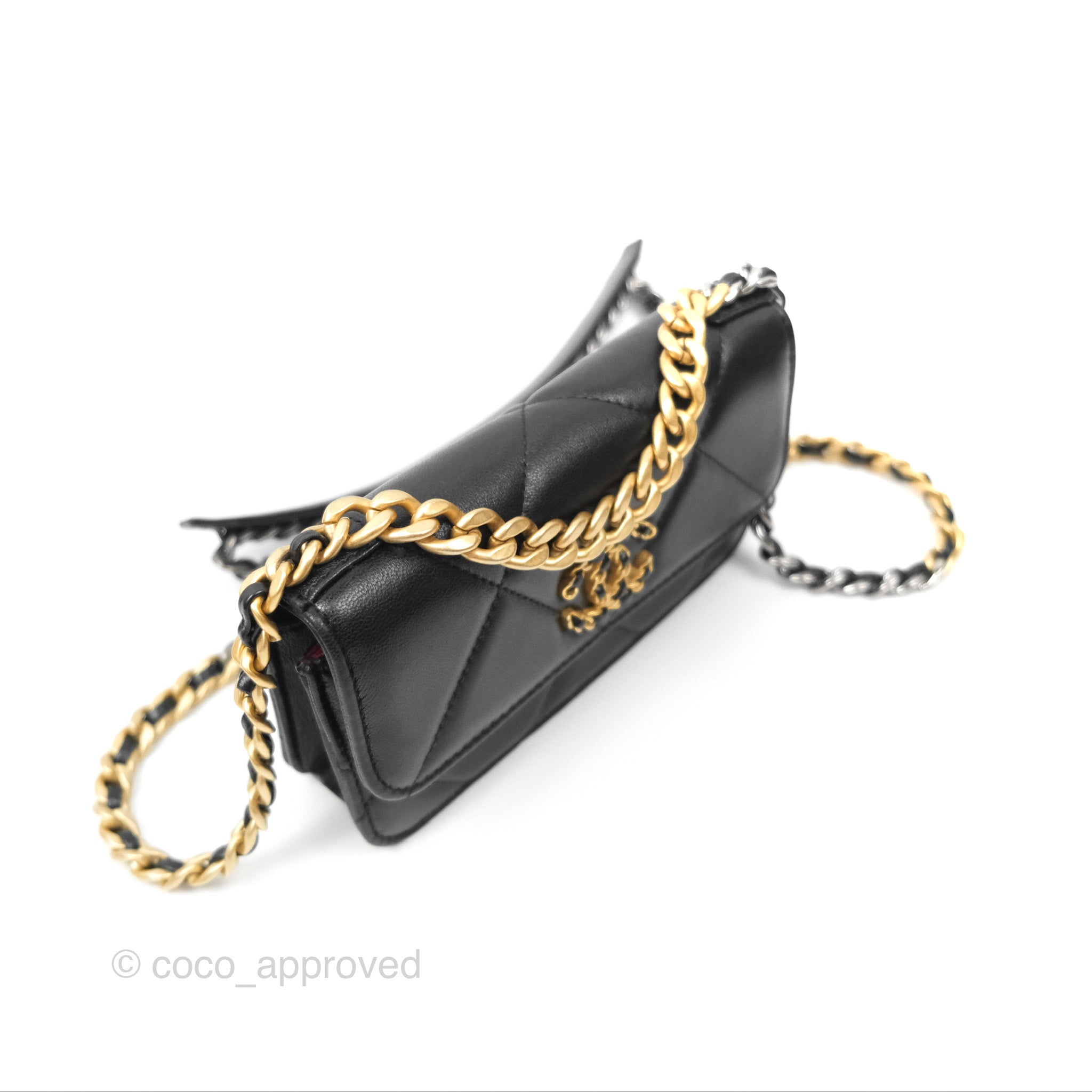 Chanel 19 Mini WOC Flap Phone Holder Bag in Black Lambskin Leather with Mixed Hardware - Luxury Crossbody Bag for Women, Perfect for Parties & Night Out