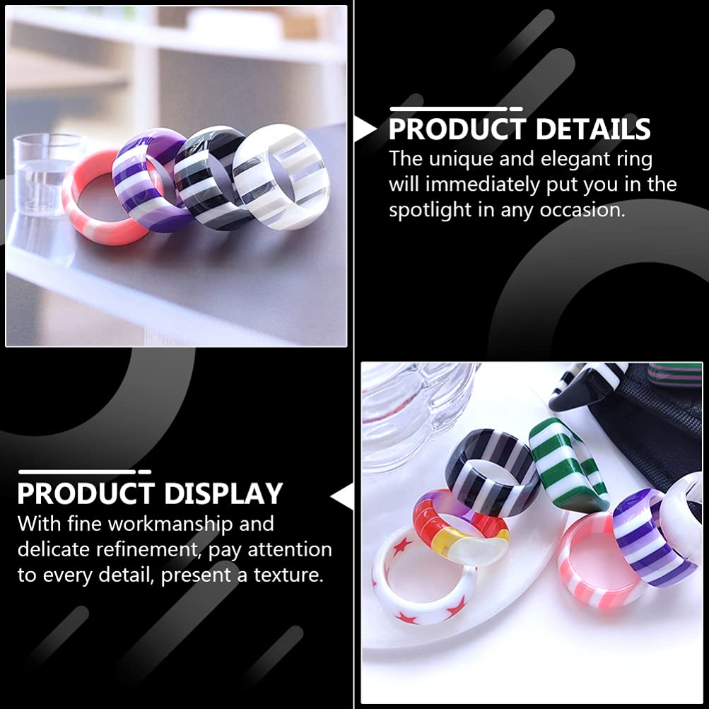 Holibanna 4-Piece Striped Multicolor Resin Knuckle Rings Set - Trendy Fashion Statement Rings for Women - Perfect for Parties, Festivals & Everyday Wear