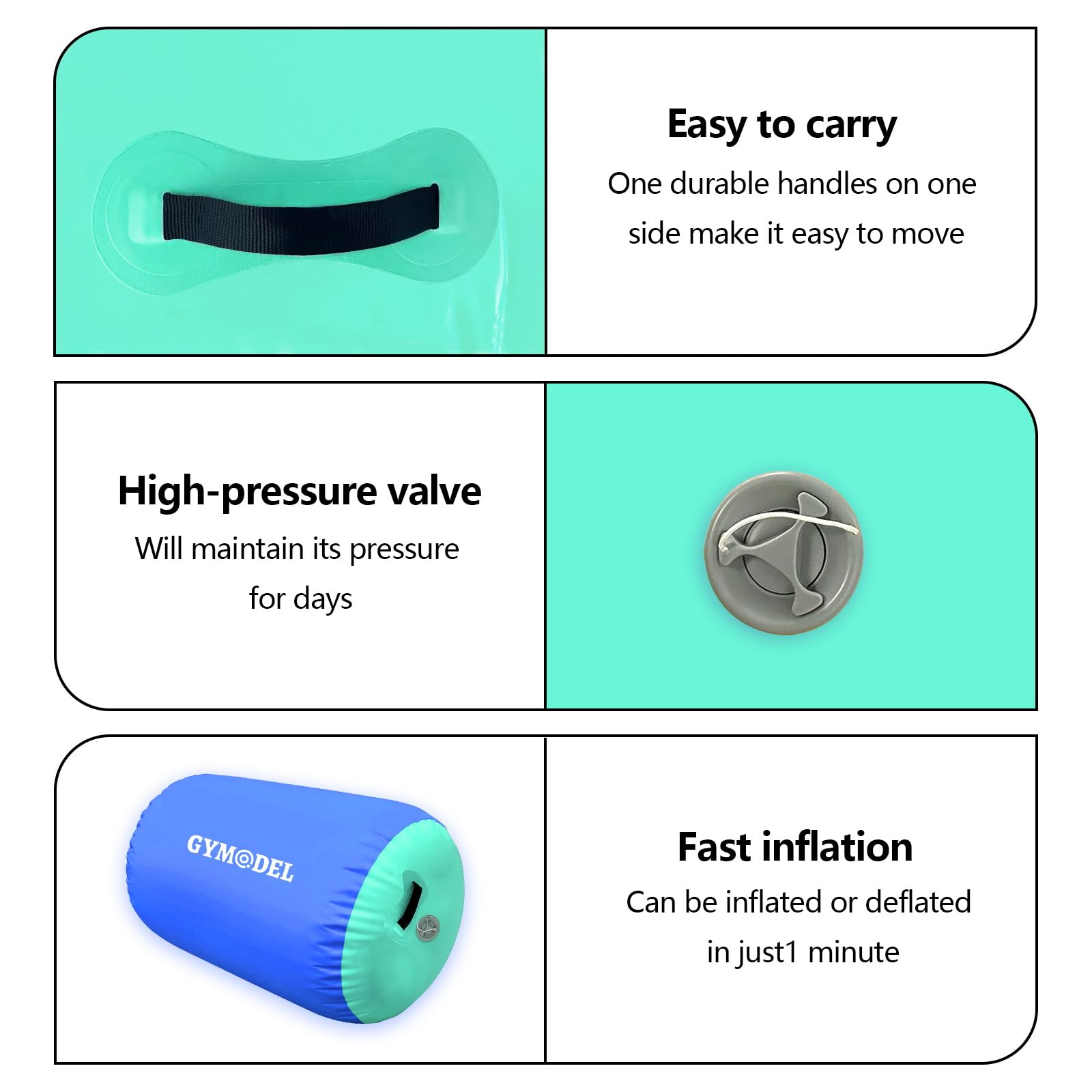 Inflatable Air Roller Gymnastics Barrel - Tumbling Training Mat for Back Handsprings, Cheerleading & Yoga | Portable Home & Outdoor Exercise Equipment with Pump | Perfect for Gymnasts, Dancers & Fitness Enthusiasts