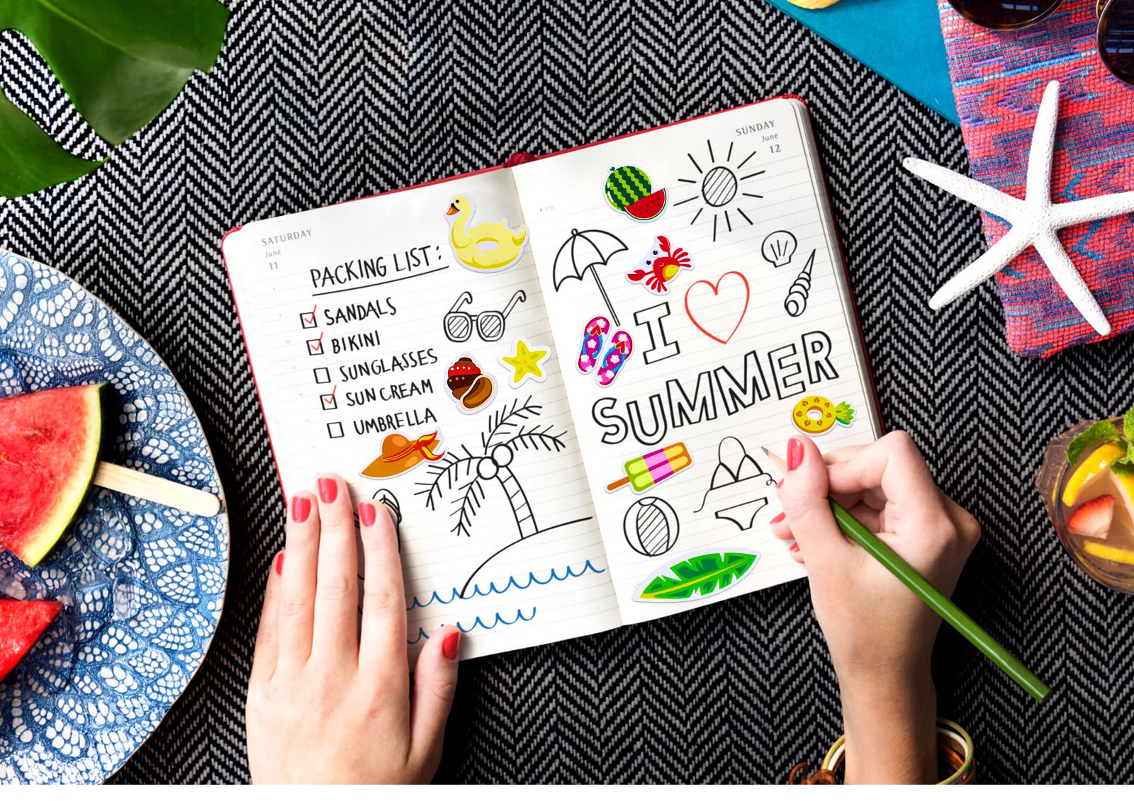 FLYAB 145Pcs Summer Beach Stickers - Waterproof Aesthetic Vinyl Decals for Water Bottles, Laptops, Hydro Flasks, Cars, Phones, Luggage & Skateboards | Perfect for Scrapbooking, Travel & Outdoor Adventures