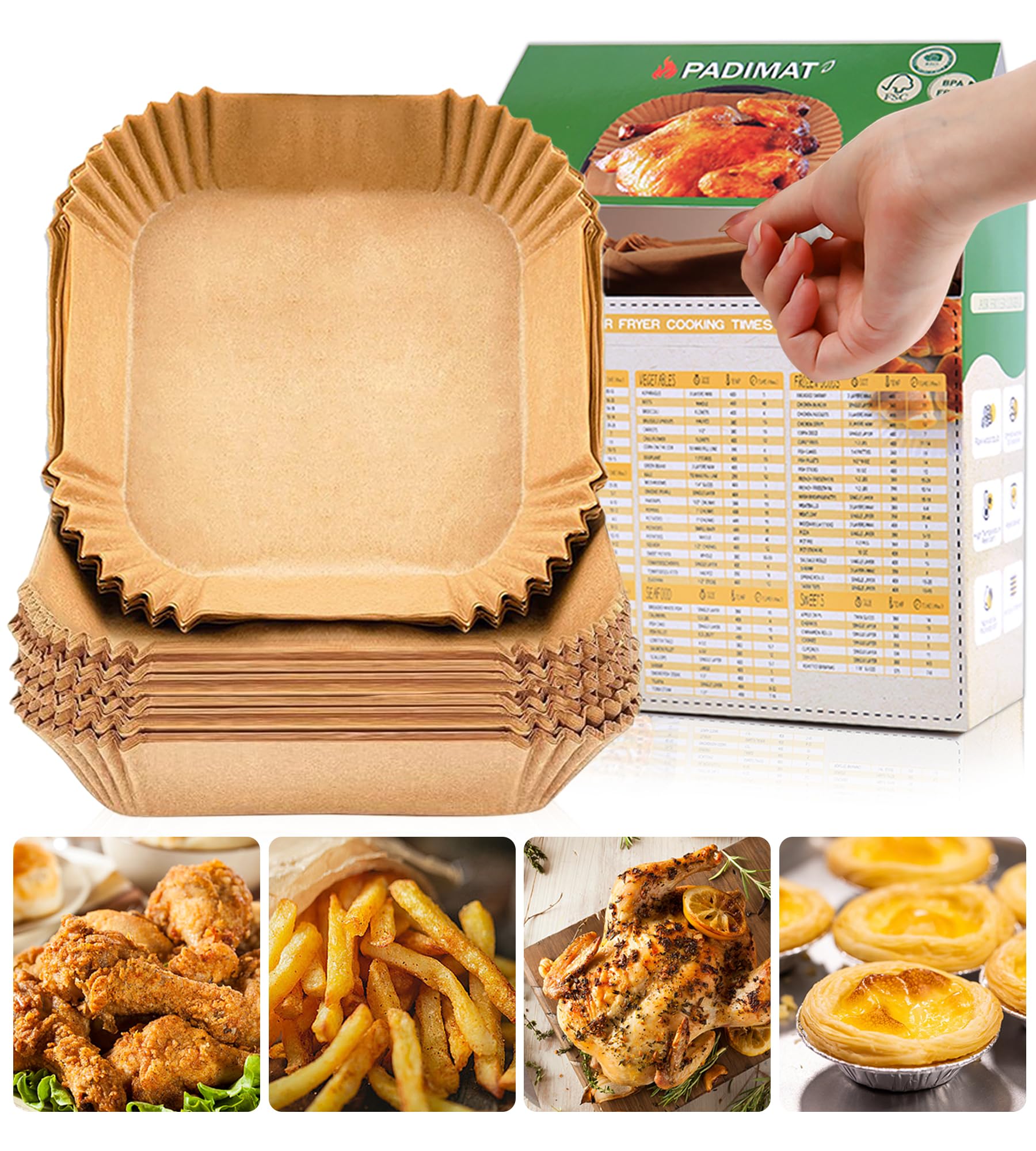 120 Pcs Air Fryer Disposable Paper Liners - Square Non-Stick Parchment Cooking Sheets for 5-8 Qt Air Fryers, Microwave & Frying Pan - Oil-proof Baking Basket Accessories for Healthy Cooking & Easy Cleanup