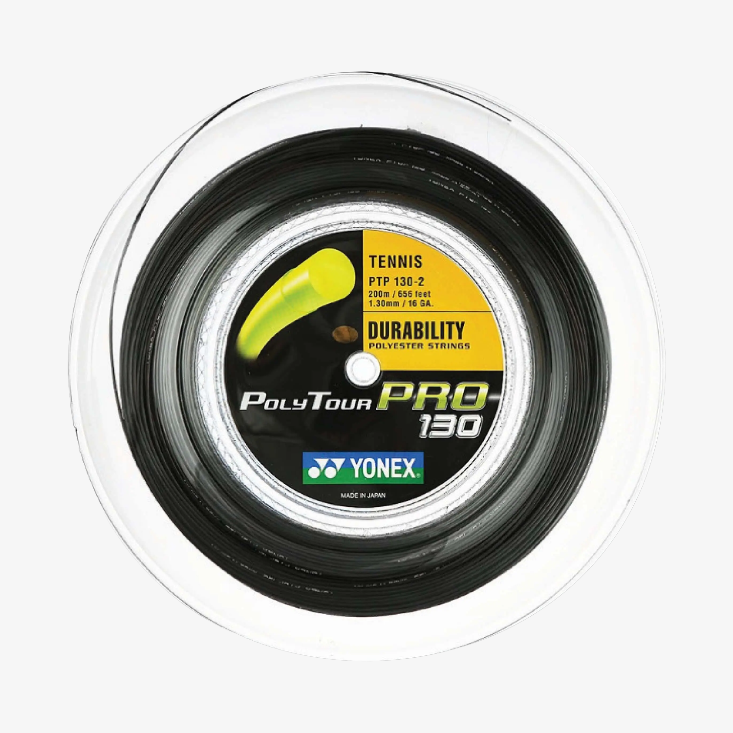 Yonex Polytour Pro 130/16 200m Tennis String Reel - Graphite Tennis String for Power & Spin - Perfect for Competitive Play & Tournament Matches