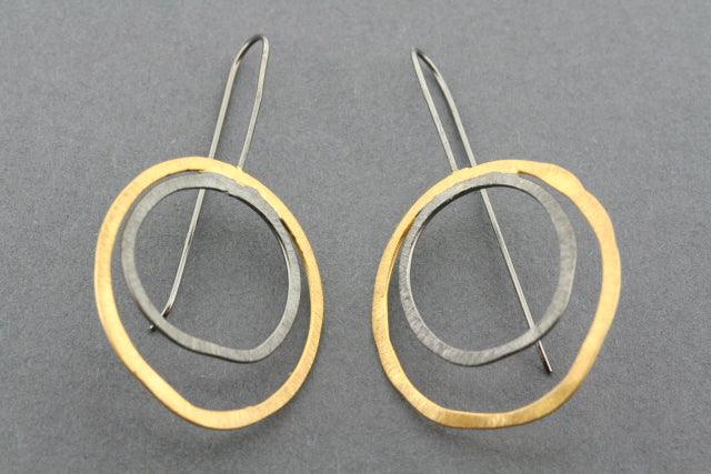 Organic Double Circle Earrings - Ox & Gold Plated for Women - Boho Chic Jewelry for Everyday Wear & Special Occasions