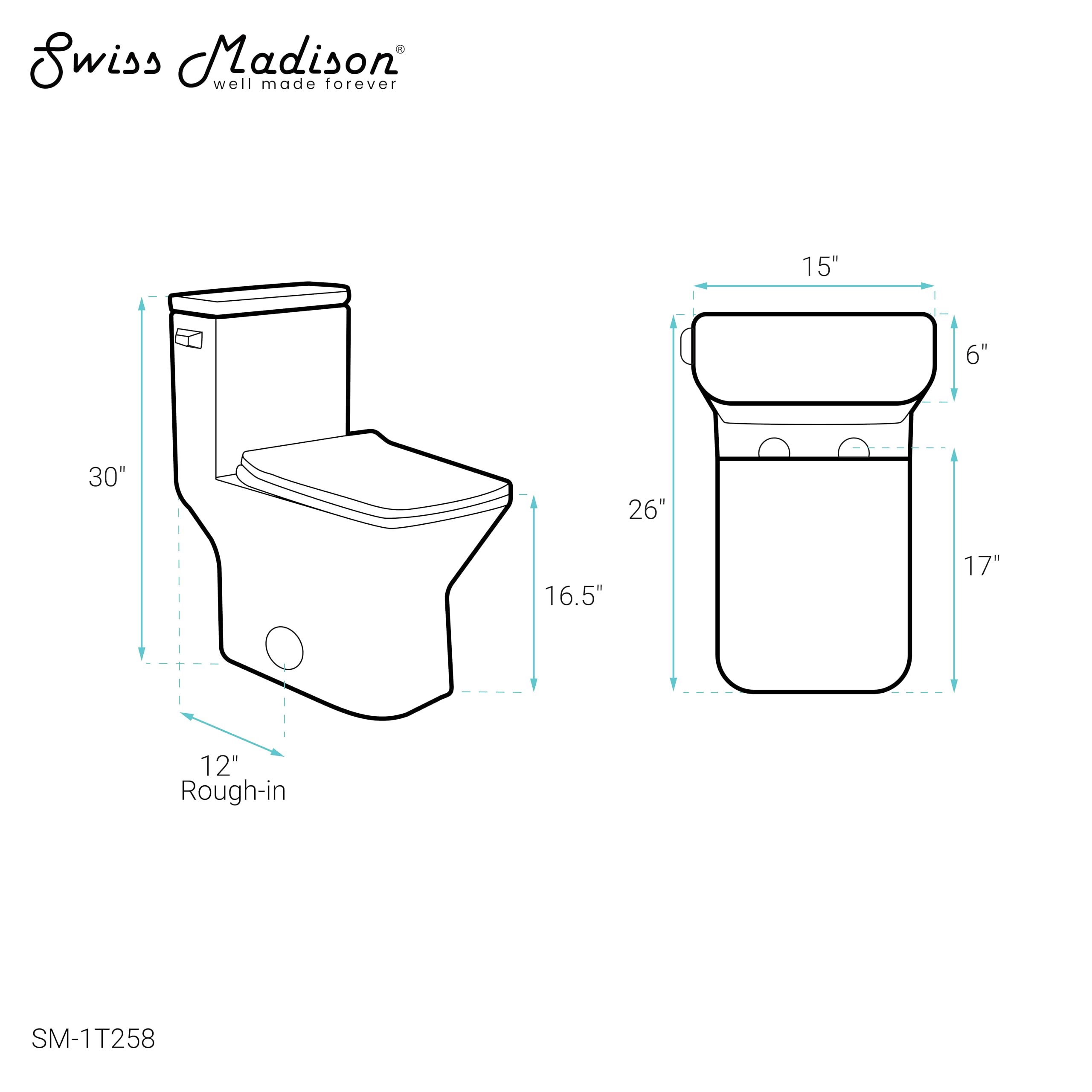 Carre One-Piece Square Toilet Left Side Flush Handle 1.28 GPF Water Efficient Toilet - Perfect for Modern Bathrooms & Small Spaces