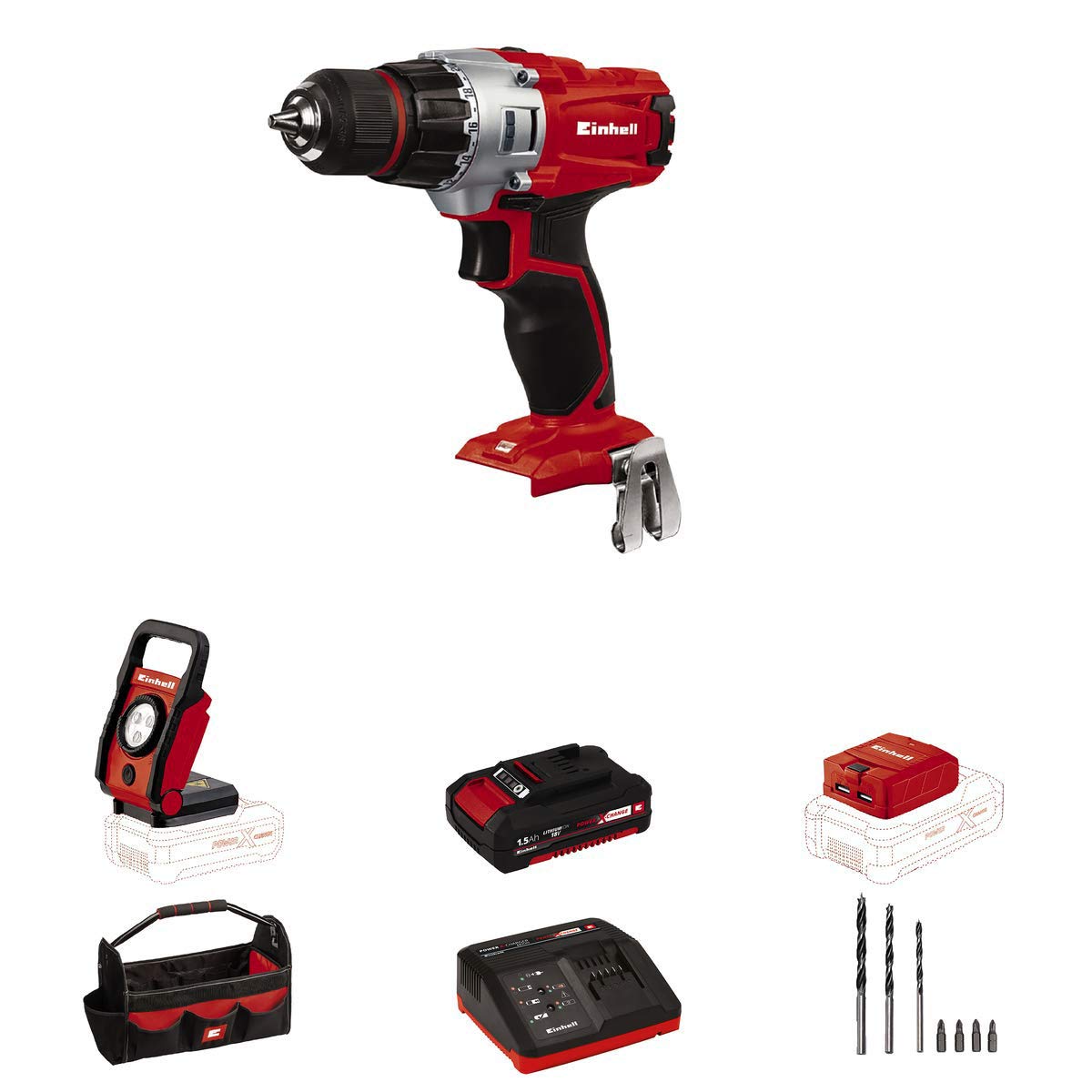 Einhell TE-CD 18V Cordless Drill Driver Kit - 1250 RPM, 2-Speed, 20+1 Torque Settings with 1.5Ah Battery & Fast Charger | Includes Tool Bag, LED Light, Drill Bits & Keyless Chuck | Perfect for Home DIY, Woodworking & Professional Workshop Projects