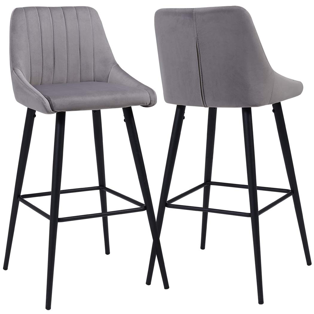 DUHOME Velvet Bar Chairs Set of 2 - Modern Velvet Counter Stools for Kitchen Island, Dining & Home Bar - Soft Grey Upholstered Barstools with Sturdy Metal Base - Perfect for Breakfast Nook, Coffee Bar & Entertainment Area