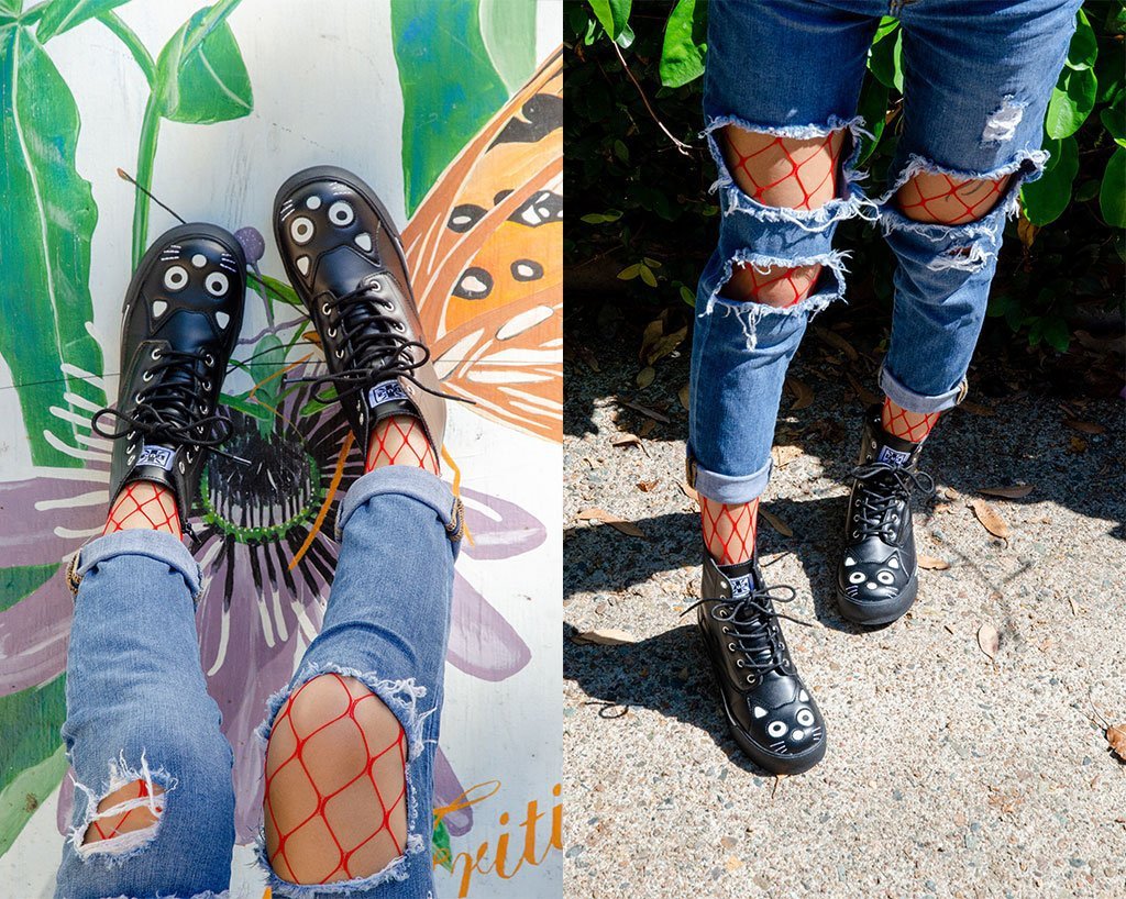 Black Kitty Sneaker Boots - Stylish Women's Chunky Platform Shoes for Casual Wear & Street Fashion | Comfortable & Trendy Sneaker Boots for Everyday Outfits