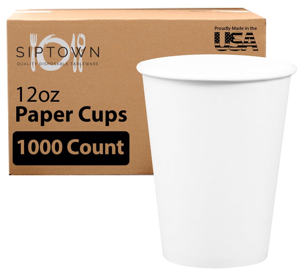 Premium 12oz Disposable Hot Paper Cups - 1000 Pack | Leak-Proof & BPA-Free Coffee Cups for Office, Cafes & Events | Eco-Friendly White Paper Drinkware for Hot Beverages, Tea & Cocoa