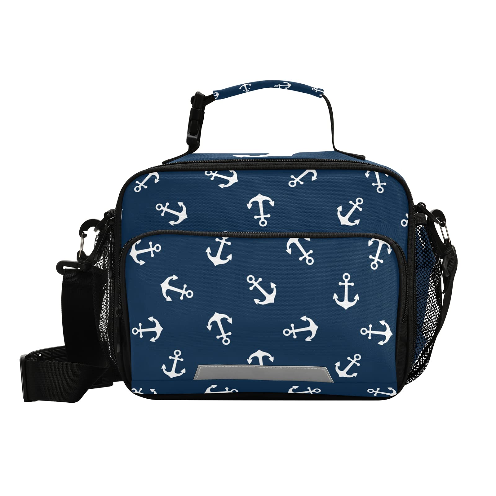 Insulated Blue Lunch Box with White Anchor Design - Reusable Cooler Lunch Bag for Women, Men, Kids - Perfect for School, Work, Picnic & Outdoor Activities