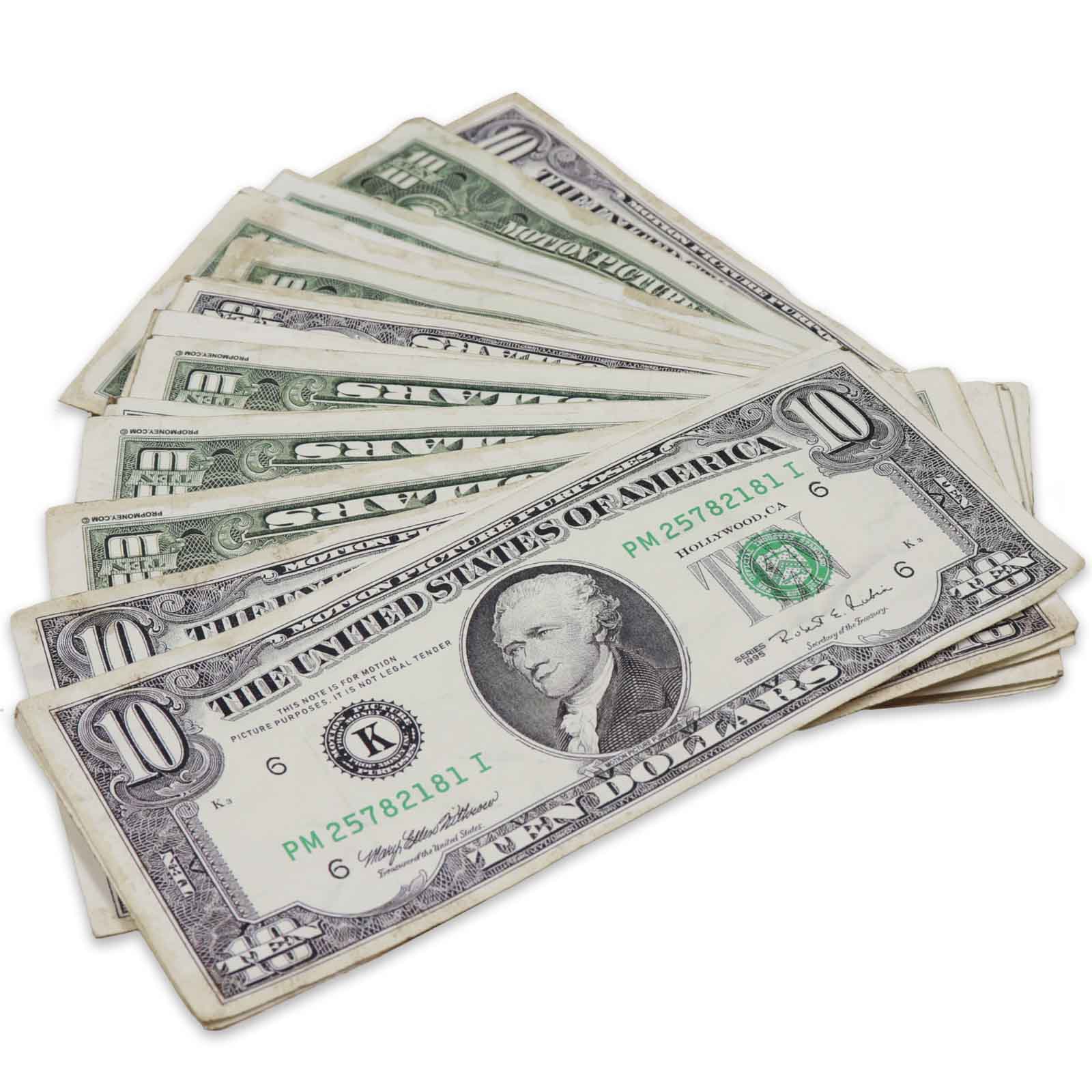 Vintage 1990 Series RealAged™ Replica Bills - Authentic-Looking Collectible Currency for Historical Displays, Movie Props & Gift Giving (Set of $10)