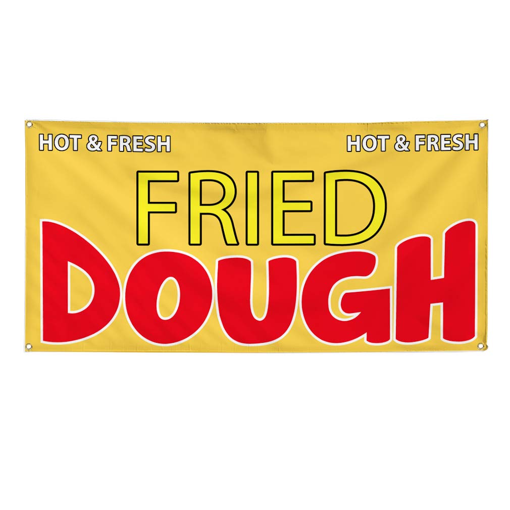Durable Vinyl Banner 24x48 Inches - Weatherproof Outdoor Advertising Sign for Restaurants & Food Businesses - Hot & Fresh Fried Dough Promotion - Industrial Yard Signs with 4 Grommets (Multiple Sizes Available) - Perfect for Outdoor Events, Food Trucks, and Storefront Advertising