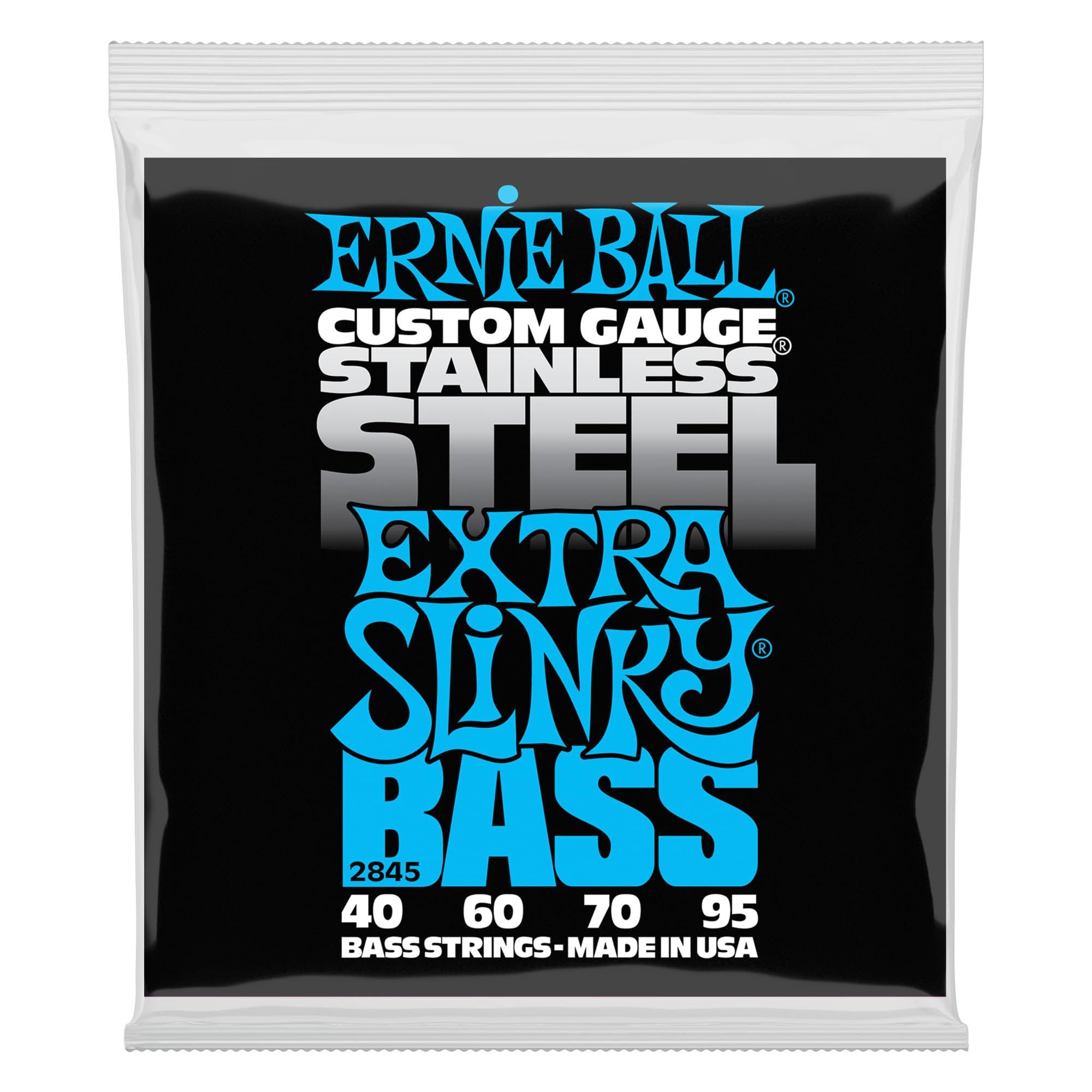 Ernie Ball Extra Slinky 40-95 Gauge Stainless Steel Bass Guitar Strings (P02845) - Perfect for Rock, Metal & Studio Recording